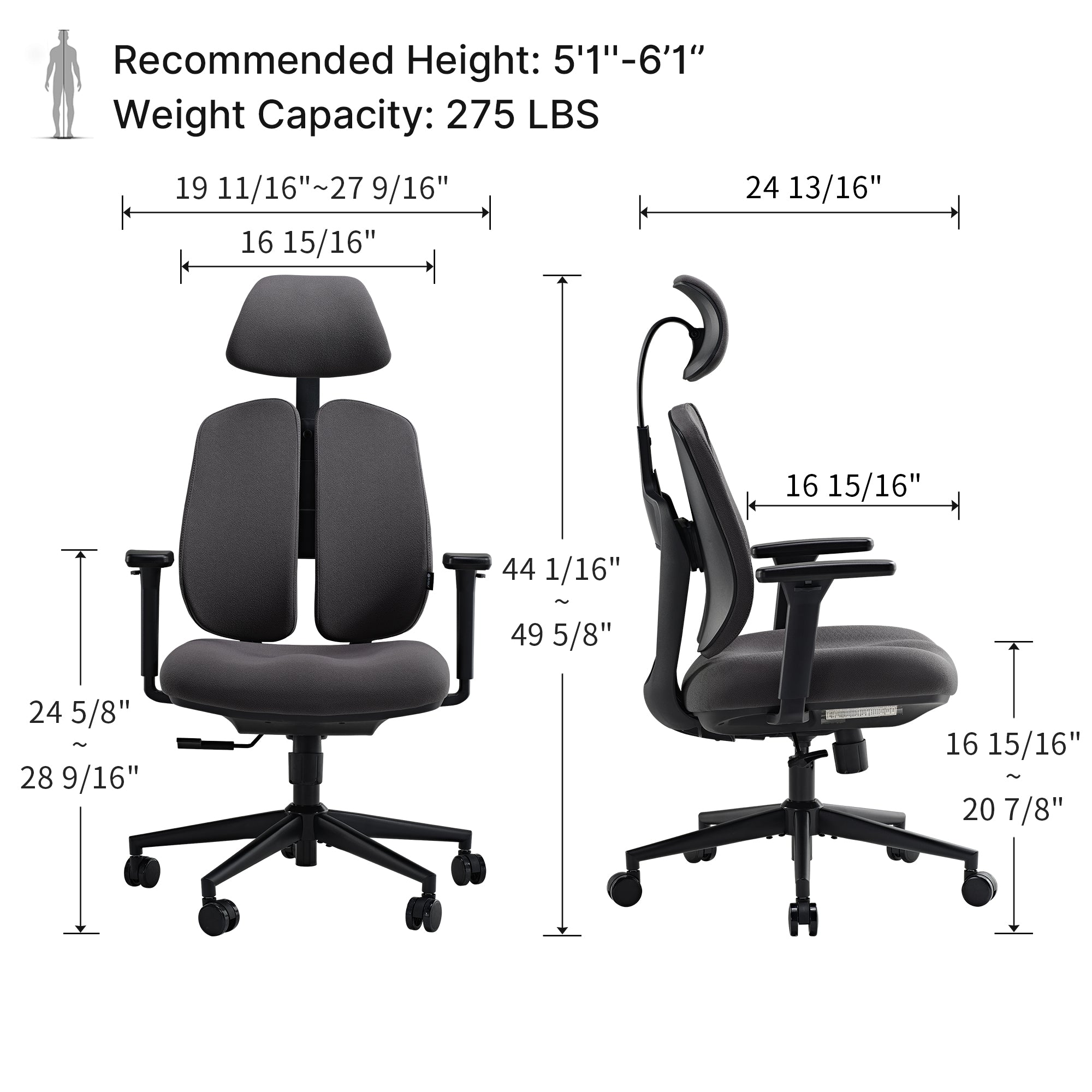 Ergonomic Office Chair with Dual Backrests & Flex Support - Perfect for Home Office, Gaming, and Long Work Sessions
