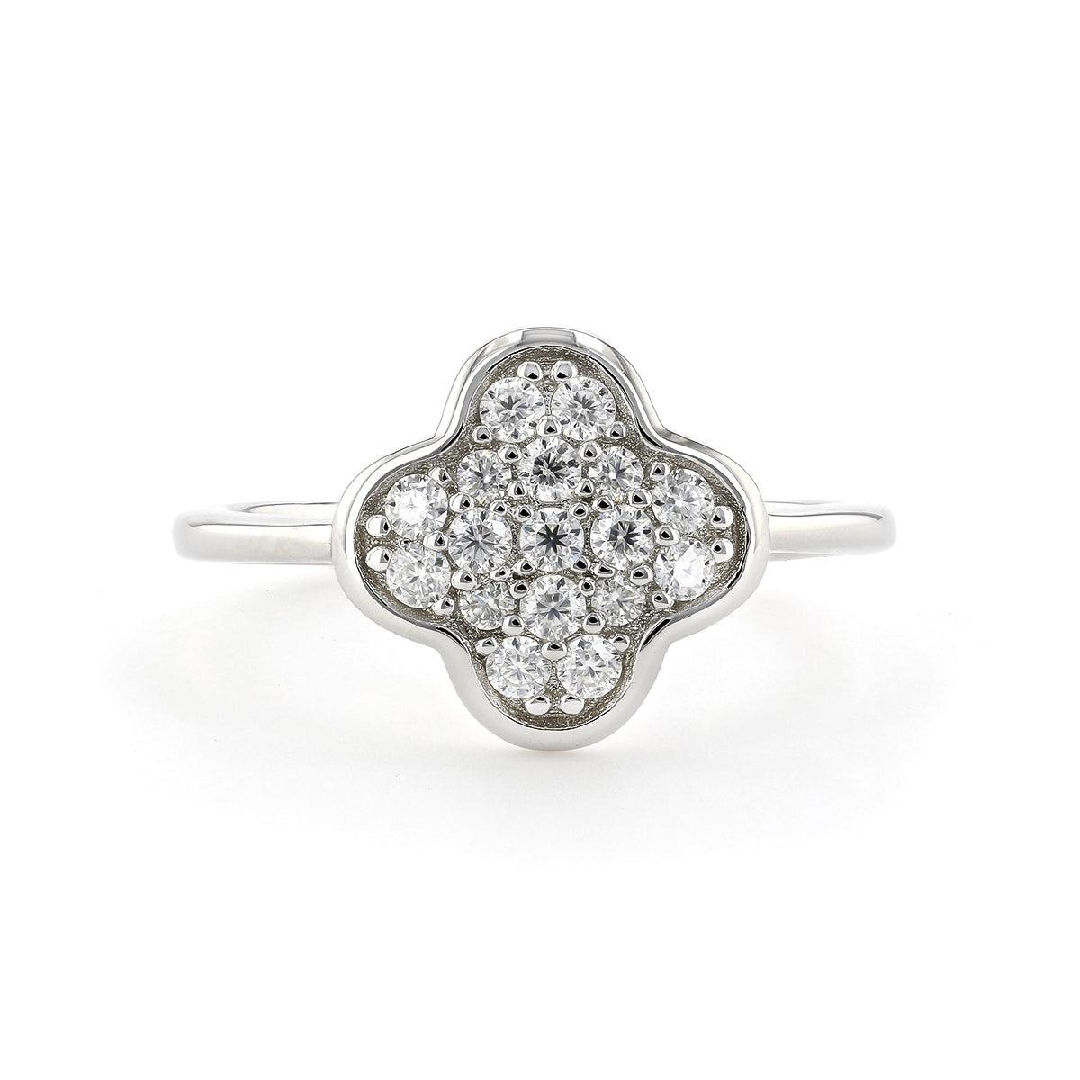 Four Leaf Clover Moissanite Ring for Women - Elegant 925 Sterling Silver Lucky Charm Jewelry Gift for Birthday, Anniversary & St. Patrick's Day