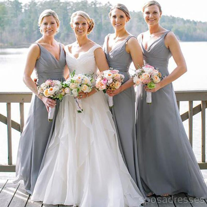 Custom V-Neck Chiffon Long Bridesmaid Dresses - Elegant & Affordable (WG236) | Perfect for Weddings, Proms, and Formal Events