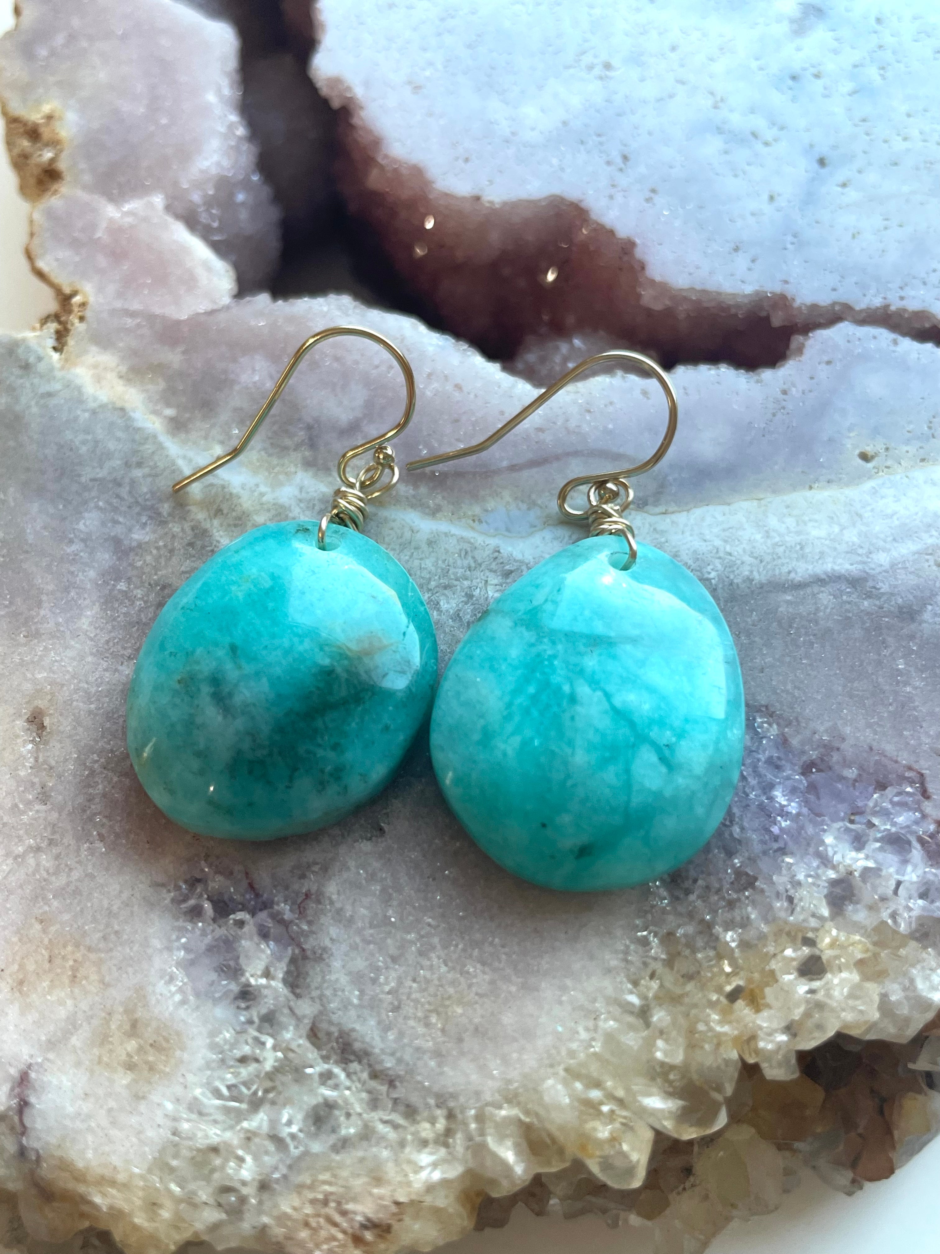 Amazonite Dangle Earrings in Gold Fill - Elegant Boho Jewelry for Women, Perfect for Parties, Weddings & Everyday Wear