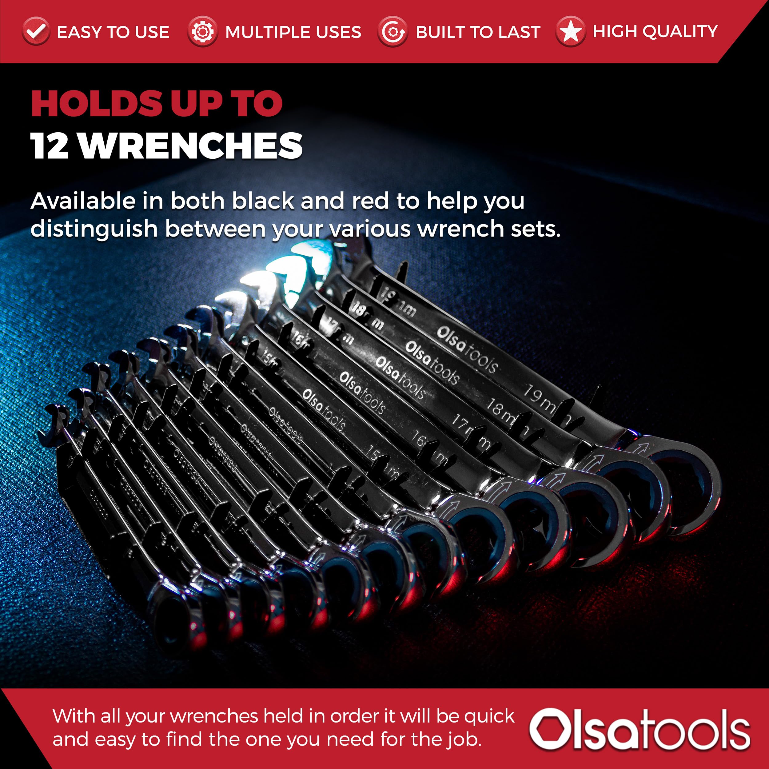 Magnetic Wrench Holder - 12pc Tool Organizer for SAE & Metric Wrenches | Wall Mounted Storage for Garage & Workshop