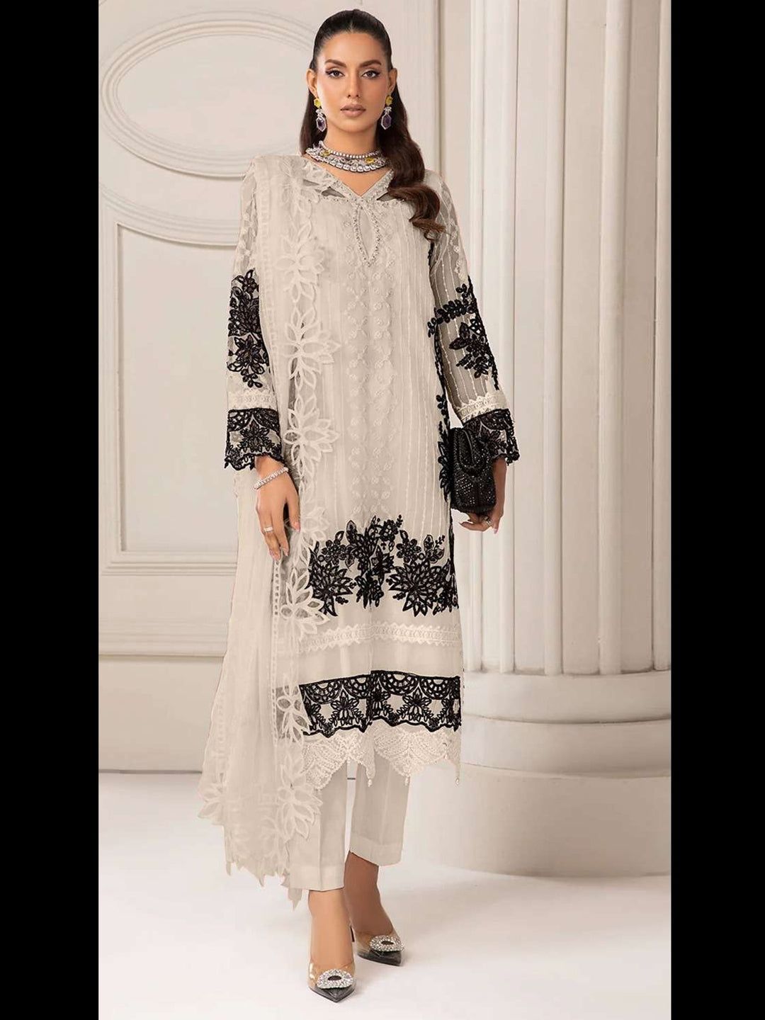 Trendy Beige Georgette Semi-Stitched Pant Suit with Embroidered Design - Perfect for Weddings, Parties & Formal Events