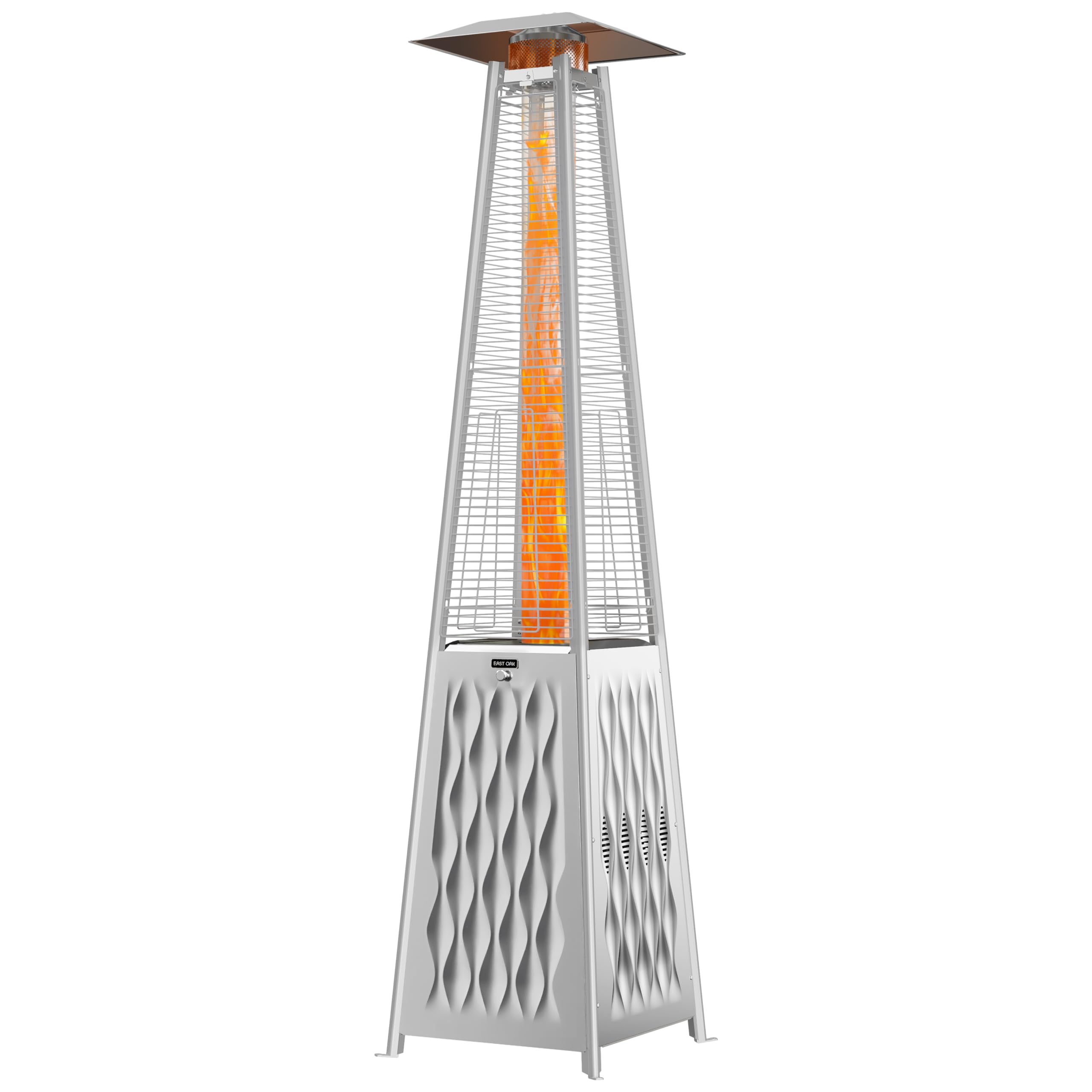 EAST OAK 48,000 BTU Stainless Steel Pyramid Patio Heater with Quartz Glass Tube - Triple Protection System & Wheels - Outdoor Propane Heater for Restaurants, Backyard, Deck, Garden - Commercial & Residential Use