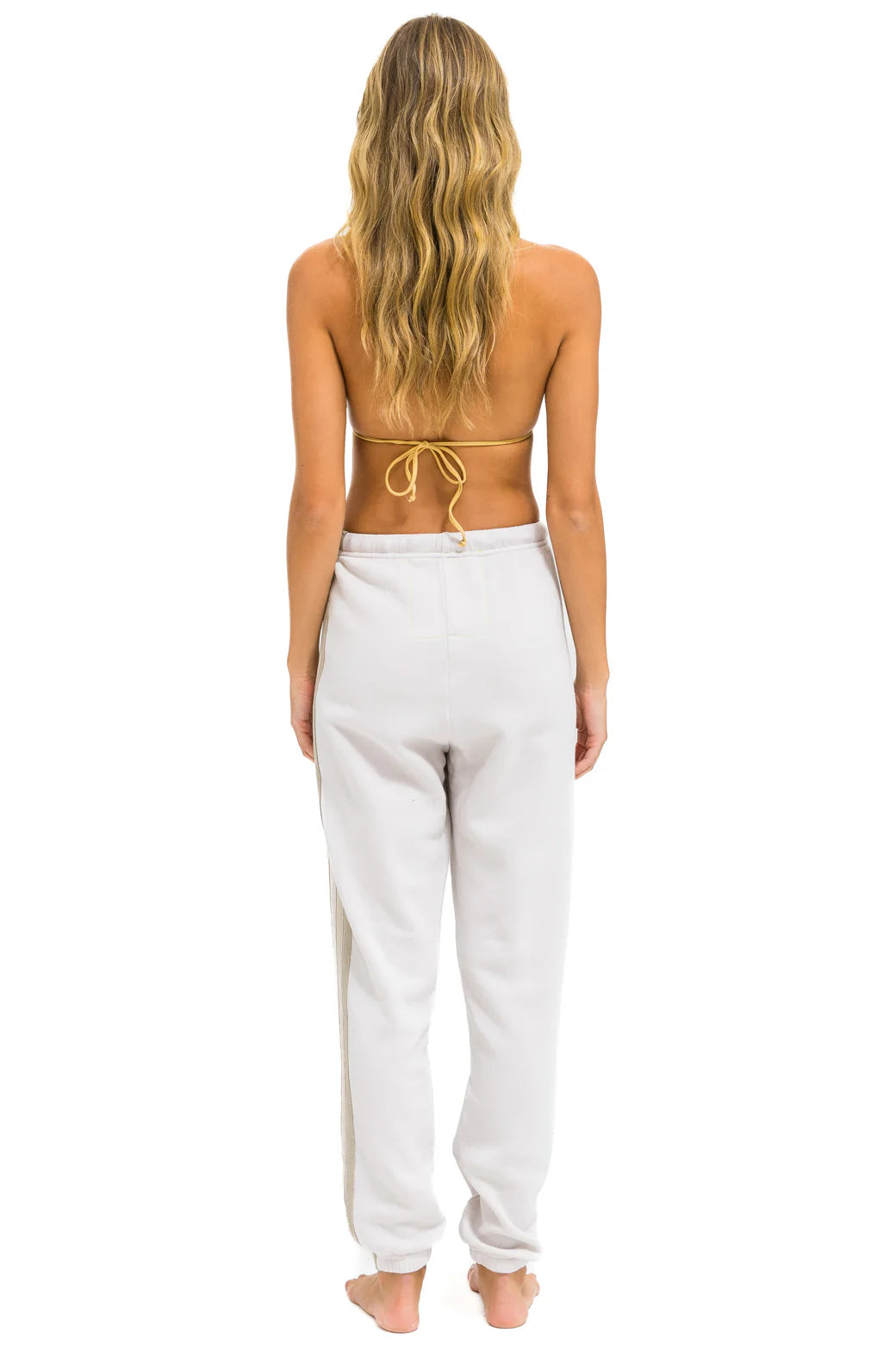 Aviator Nation Women's 5 Stripe Sweatpants - Dove/White Grey - Comfortable Casual Lounge Pants for Yoga, Running & Home Wear