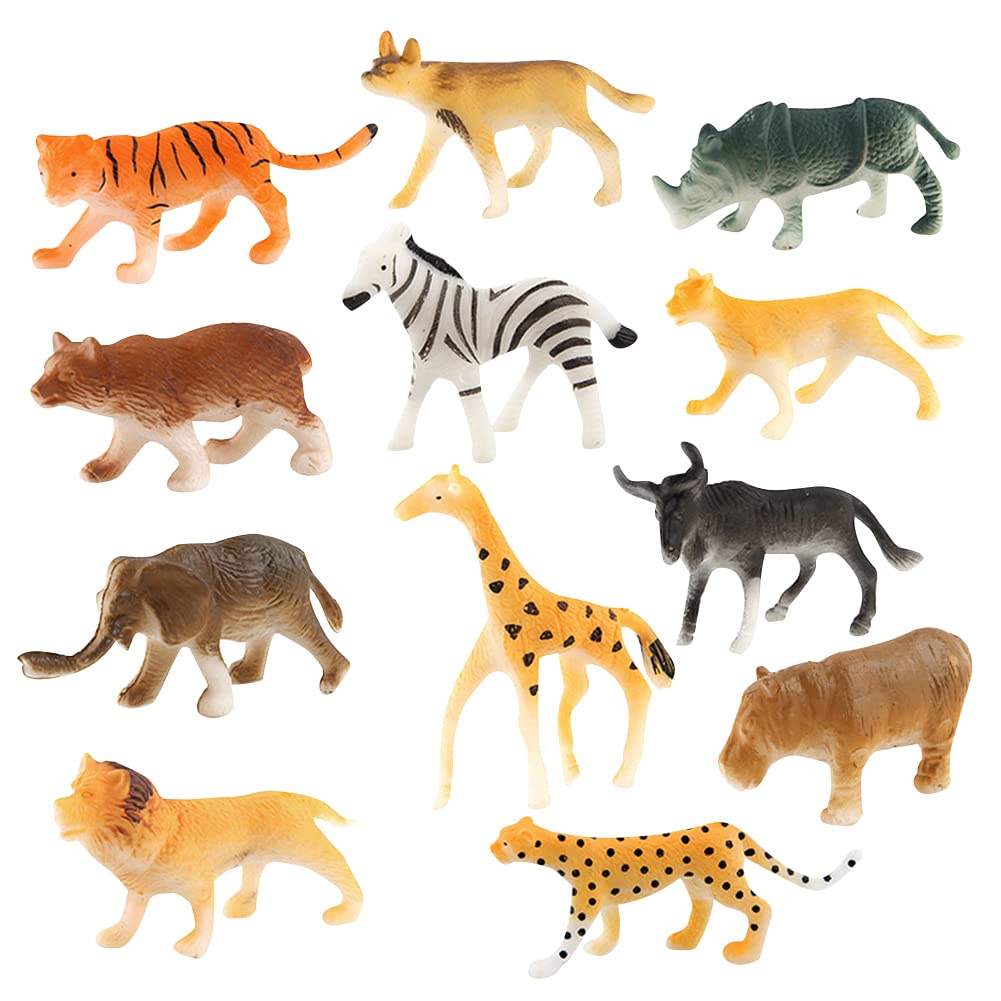 12pcs Realistic Farm Animal Toy Set - Mini Plastic Lion, Elephant, Hippo, Giraffe & Rhino Figurines - Educational Cognitive Toys for Kids & Adults - Perfect for Home Decor, School Projects & Safari Themed Parties