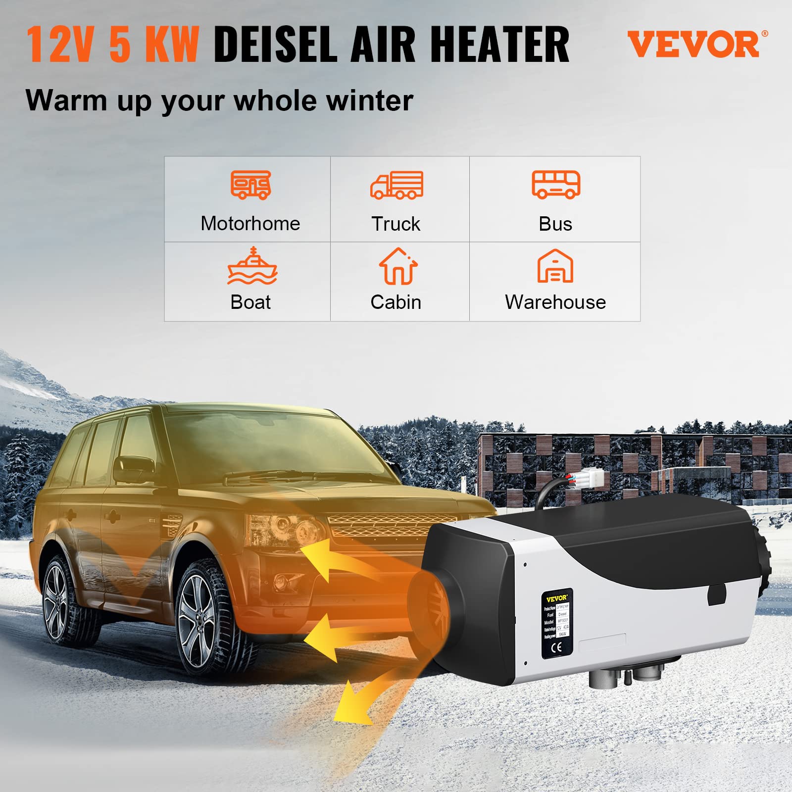 VEVOR 2KW 12V Diesel Air Heater with LCD Display, Remote Control & Bluetooth App - 0.12-0.26L/Hr Fuel Consumption - Perfect for Trucks, RVs, Boats & Off-Grid Heating