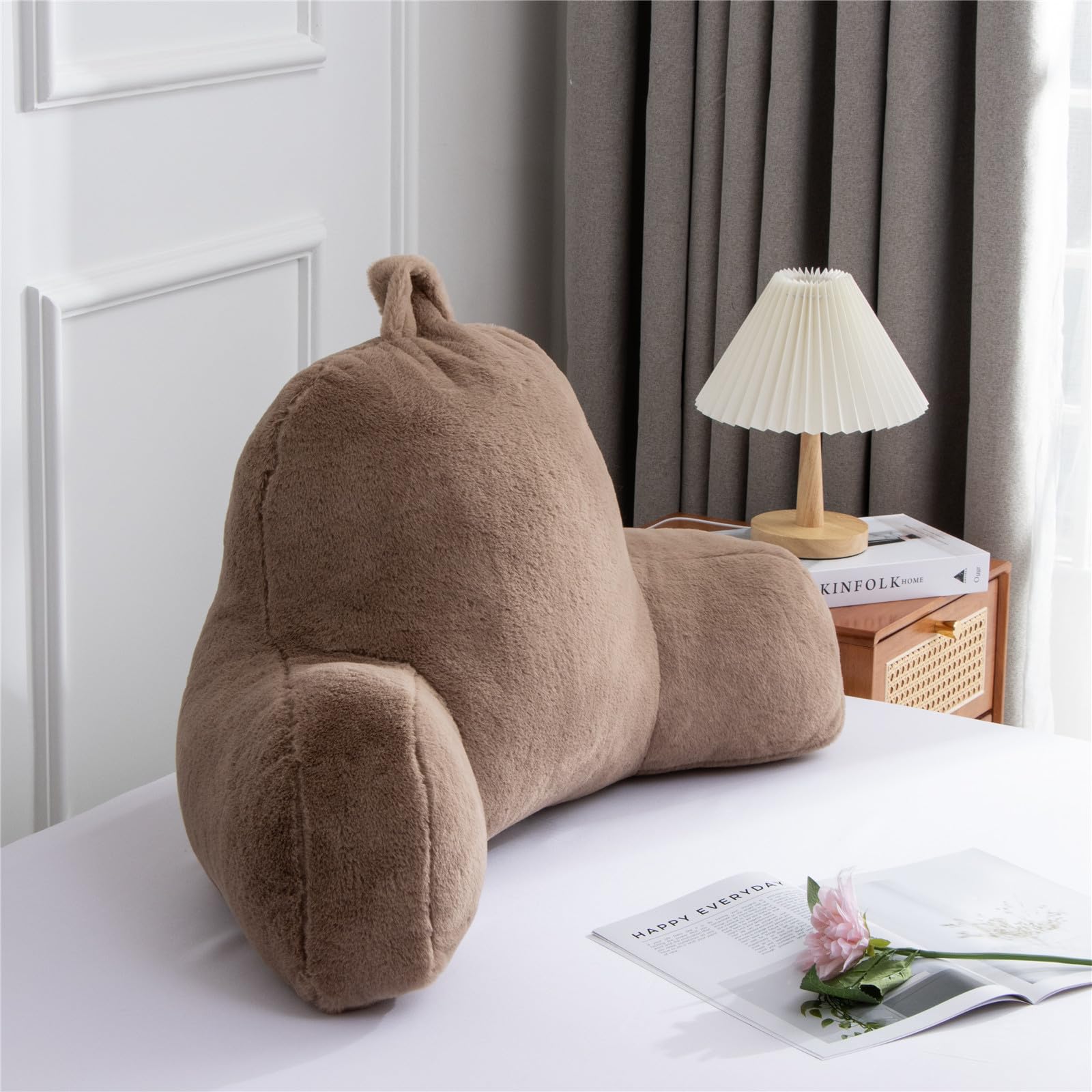 **Comfortable Adult Reading Pillow with Arms - Backrest Support for Sitting Up in Bed, Chair, or Sofa - Perfect for Reading, Relaxing, and Watching TV (Khaki)**
