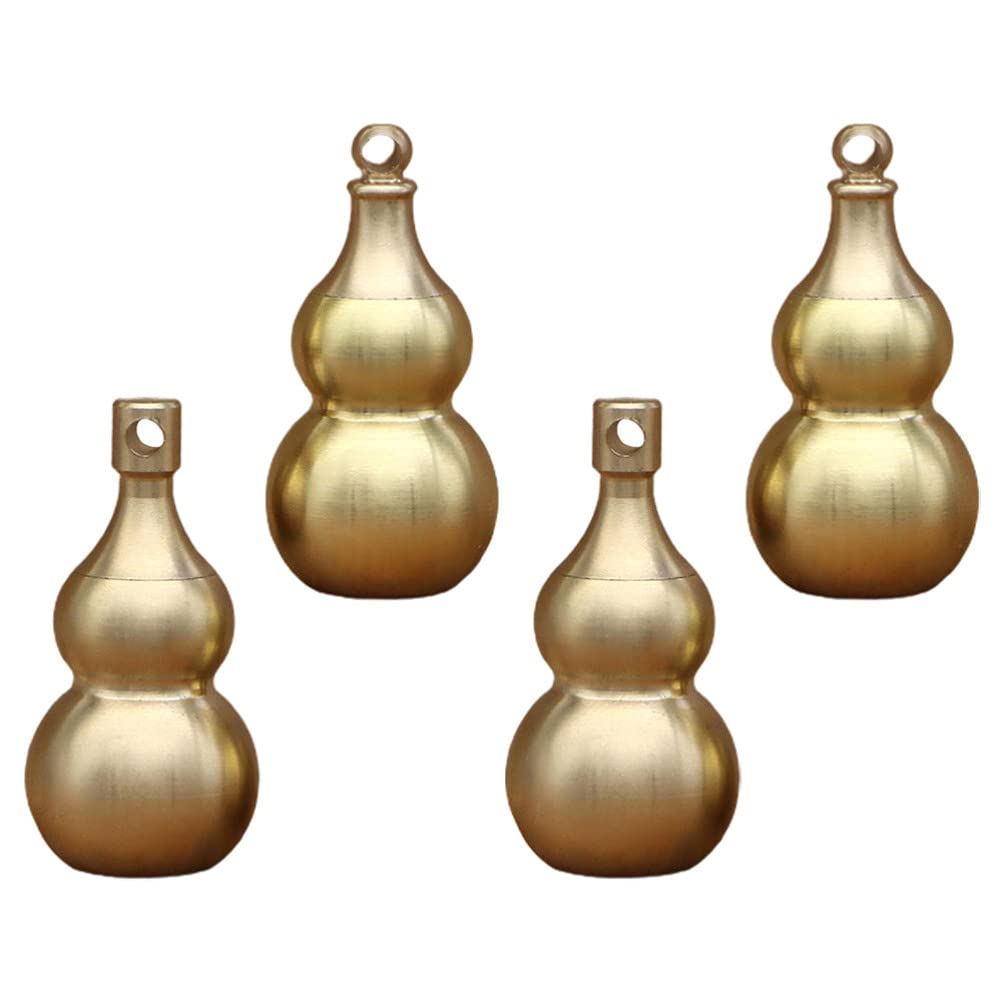 Veemoon 4pcs Brass Gourd Keychain Set - Chinese Calabash Charm Keyring for Backpack, Car Rearview Mirror & Purse Accessories - Round Head Bling Decor for Men and Women (Perfect for Feng Shui Gifts, Car Interior Decor & Travel Accessories)