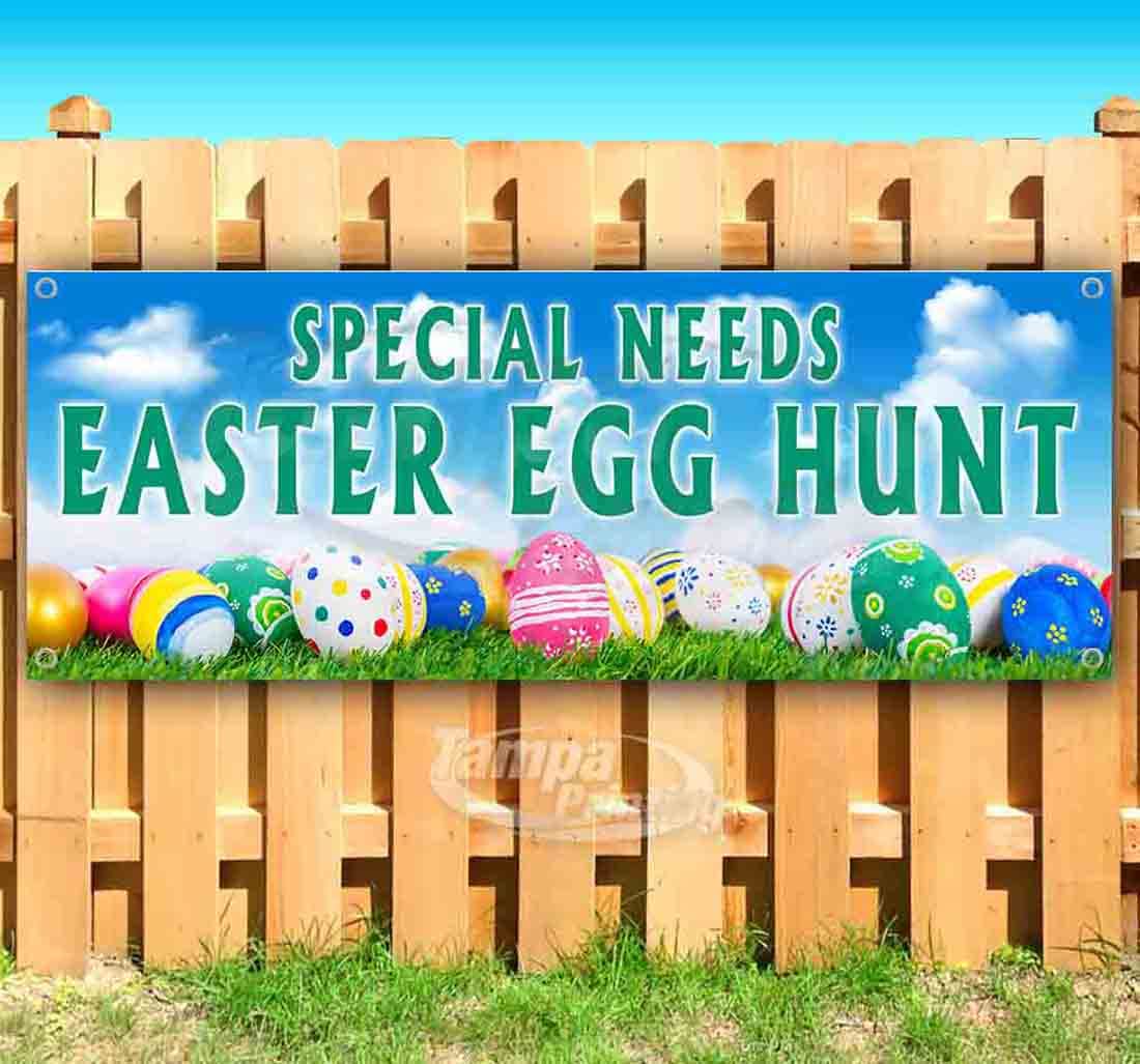 Special Needs Easter Egg Hunt Banner - 13 oz Heavy-Duty Vinyl with Metal Grommets | Single-Sided Non-Fabric Sign for Inclusive Easter Events & Special Education Activities