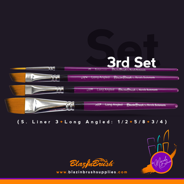 Blazin Brush Long Angled Makeup Brush Set - 4 Piece Professional Cosmetic Brushes for Foundation, Contouring & Blending | Perfect for Makeup Artists & Beauty Enthusiasts