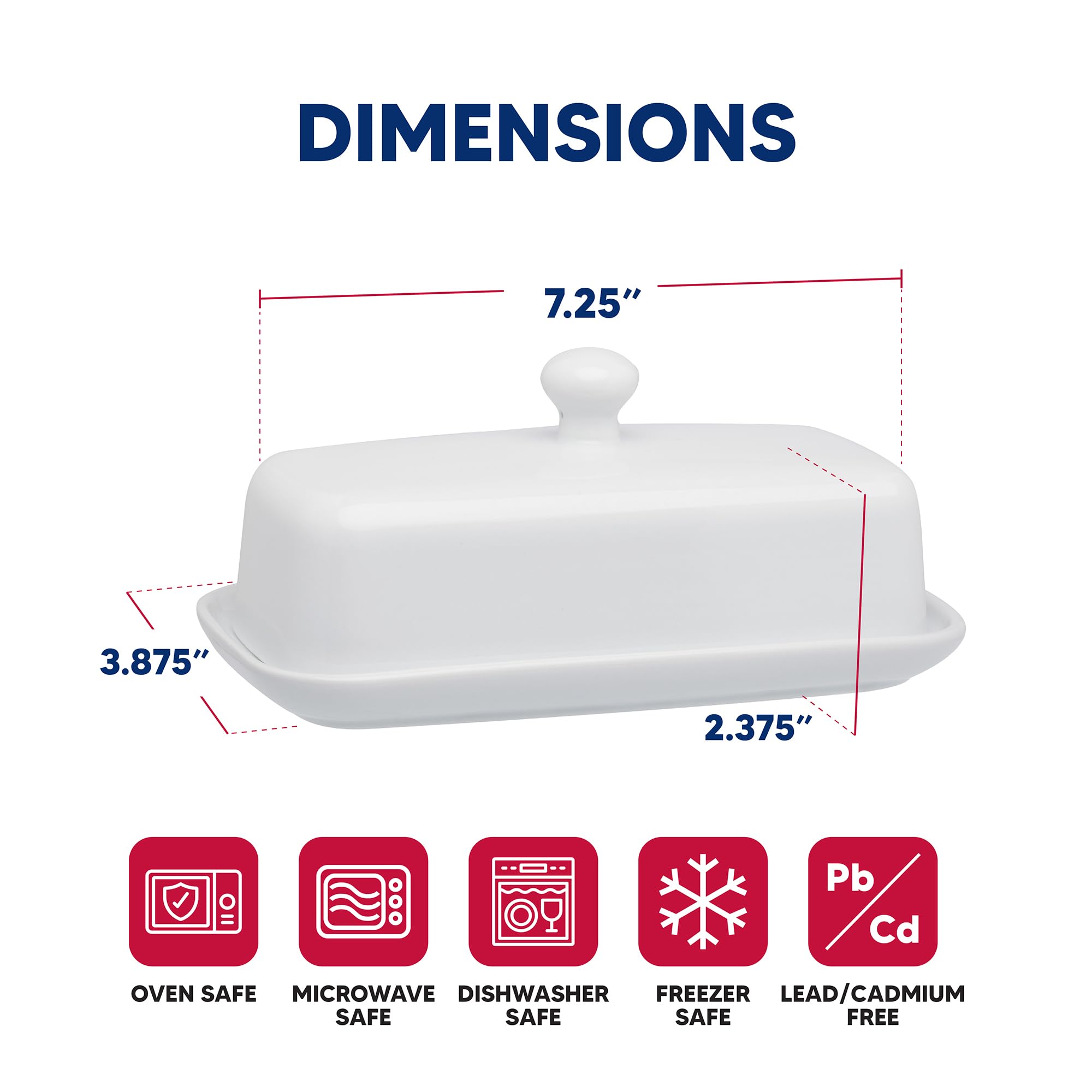 HIC Porcelain Butter Dish with Lid - Elegant White Kitchen Butter Keeper for Dining Table, Breakfast, and Entertaining
