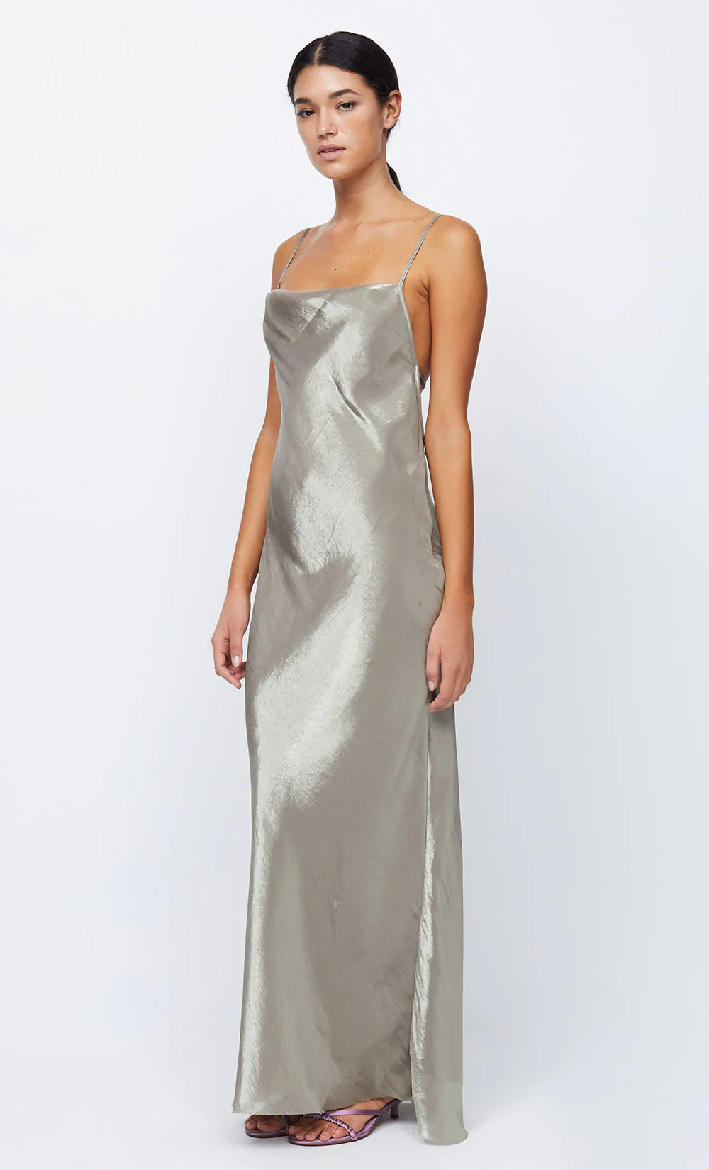 Fleur Maxi Dress - Iridescent Silver Long Flowy Evening Gown for Women, Perfect for Weddings, Parties & Special Occasions