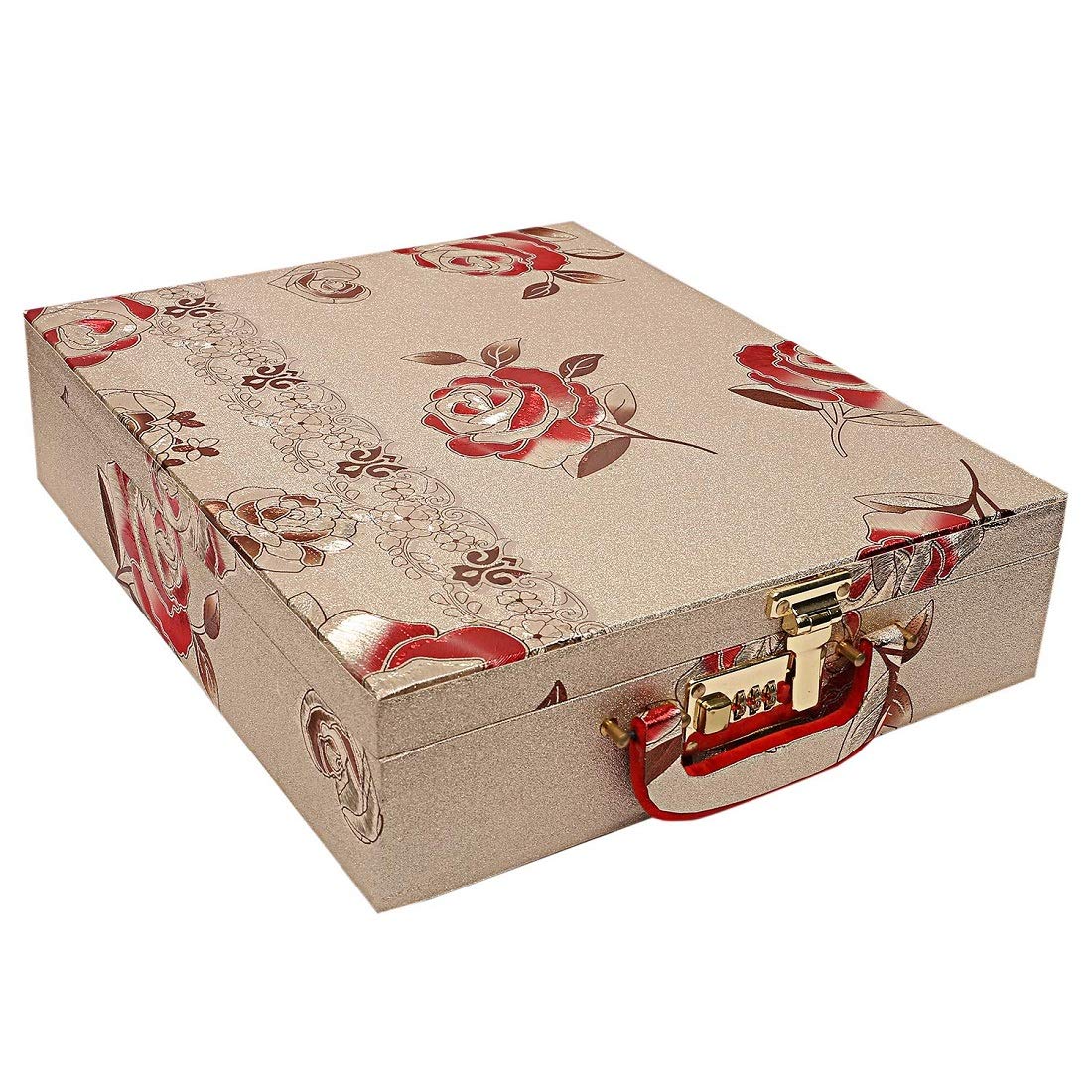 Paru Craft Wooden 4-Rod Bangle Storage Box with Lock System - Jewelry Organizer for Bracelets & Bangles - Perfect for Travel, Home Display & Gift (Gold)