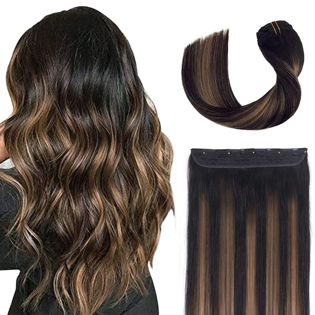 Winsky 18 Inch Real Human Hair Extensions Clip in - 80g Black Balayage Remy Hair Weft for Women (Color #1BT6P1B) | Natural Looking Hairpiece for Daily Styling, Parties & Special Occasions