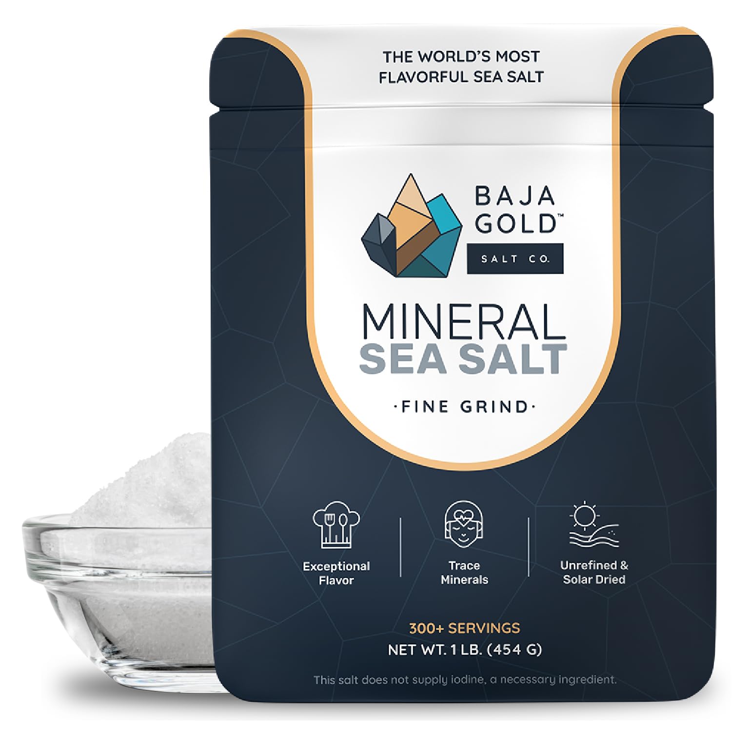 Organic Baja Gold Mineral Sea Salt - Pure, Low Sodium, Fine Grind for Cooking & Baking | Natural Gourmet Salt for Grilling, Seasoning & Food Preservation | 1 lb Resealable Bag (300+ Servings) | Perfect for Chefs, Home Cooks & Healthy Lifestyles
