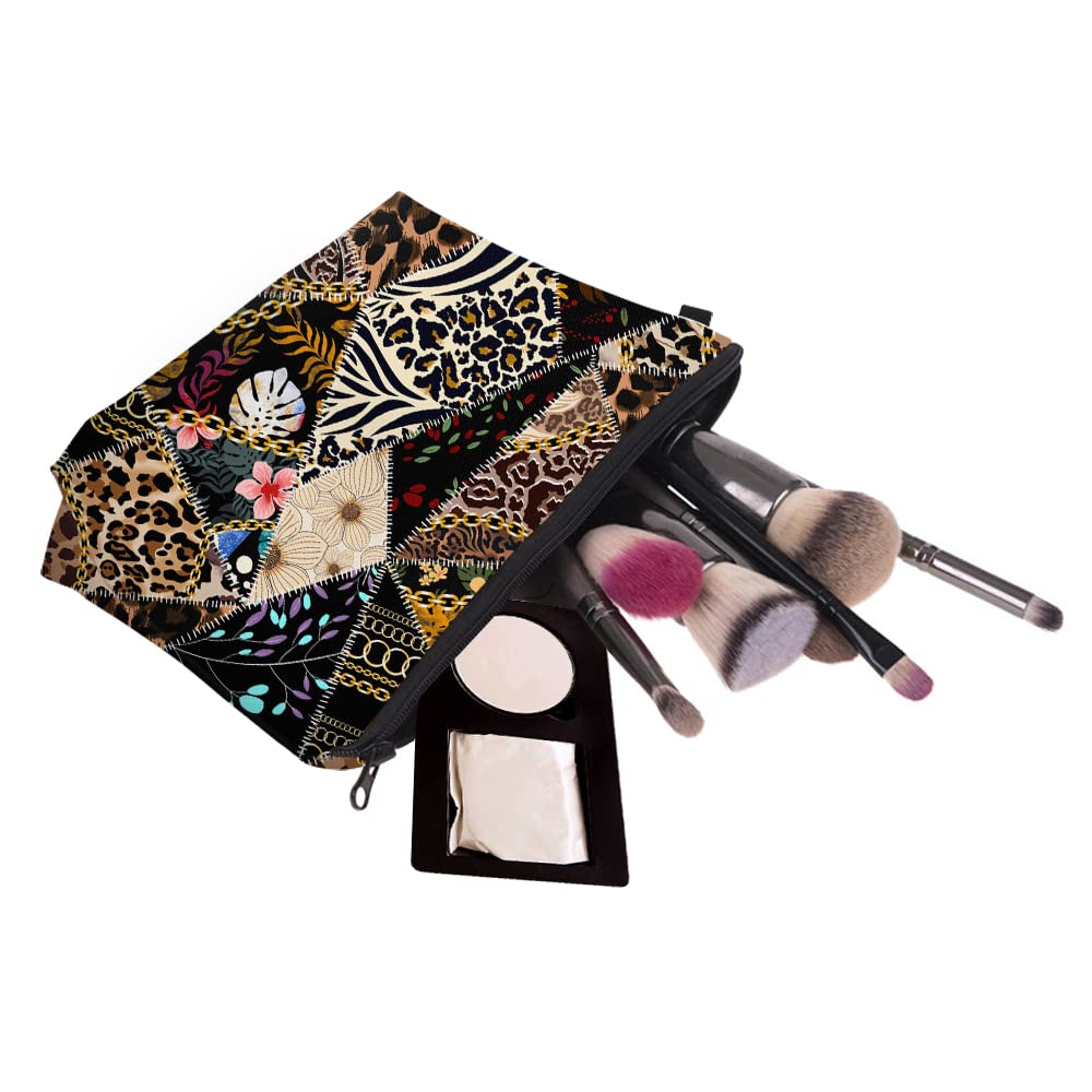 HYUTOTA Waterproof Cosmetic Bag for Women & Girls - Roomy Makeup & Toiletry Pouch Travel Organizer (Leopard & Floral Print) - Perfect Gift for Travel, Gym, Beach & Daily Use