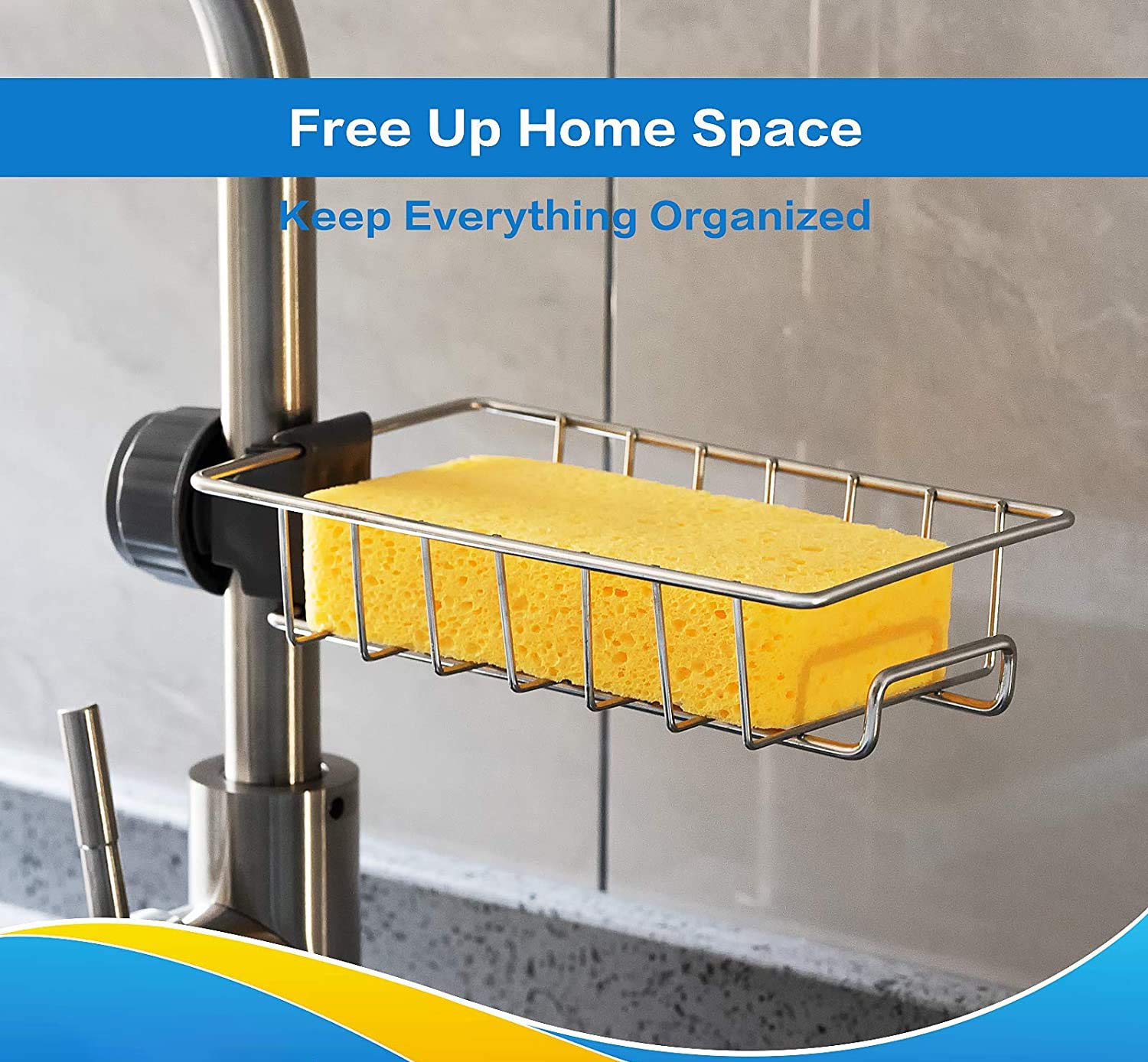 GNASTAS Stainless Steel Soap Holder & Sponge Caddy - Rustproof Kitchen & Bathroom Organizer for Sink, Faucet Mount Dish Soap Dispenser & Drainer Set - Perfect for Dishwashing, Countertop & Shower Storage