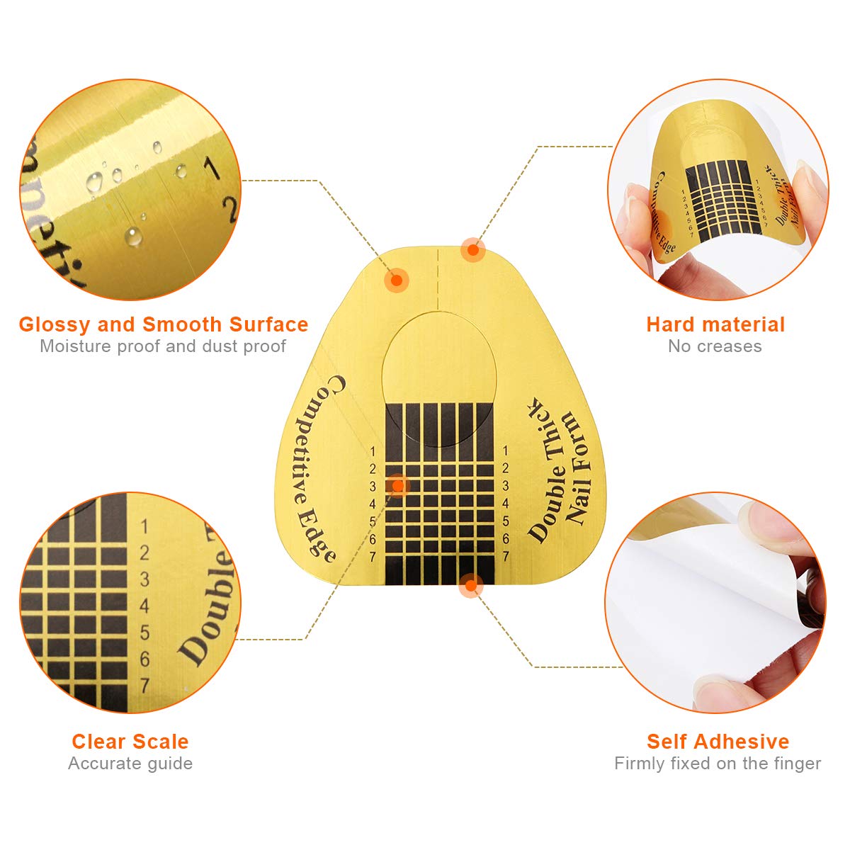 AHIER 200PCS Gold Horseshoe Nail Forms - Professional Nail Extension Tips & UV Gel Guide Stickers for Acrylic & Gel Nail Art | Perfect for Salon, Home Manicure & DIY Nail Designs