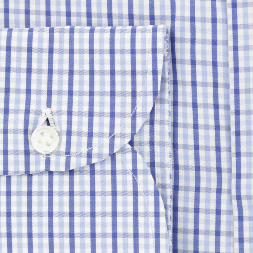 Luigi Borrelli Men's Blue Plaid Cotton Button Down Shirt with Wide Spread Collar - Size 15/38 | Premium Dress Shirt for Business, Office & Formal Occasions