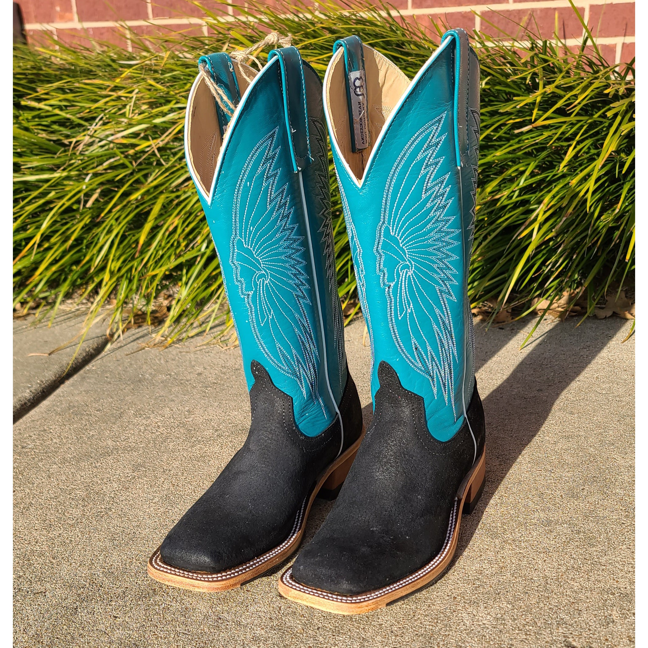 Anderson Bean Men's Black Pig & Autumn Teal Cowboy Boots - Premium Leather Western Boots for Riding, Country Dancing & Outdoor Adventures