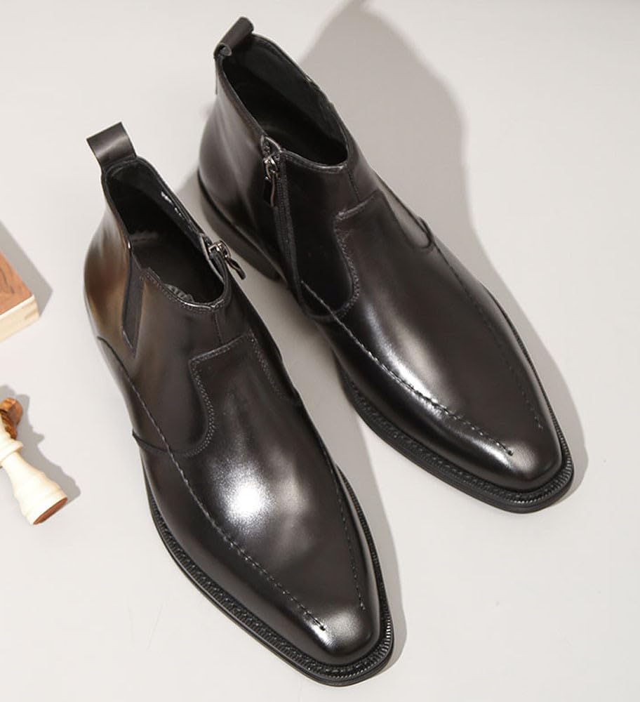 Santimon Men's Leather Chelsea Boots with Zipper - Ankle Dress Boots for Men in Black & Tan - Perfect for Office, Casual Wear & Night Out