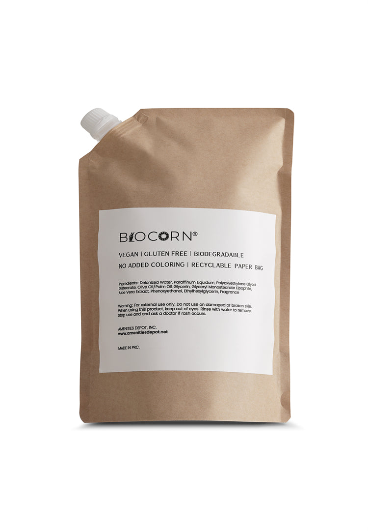(4/8 Pack) BIOCORN Refillable Body Wash - 33.8oz/1000ml Recyclable Paper Bag - Eco-Friendly Shower Gel for Sensitive Skin - Perfect for Home, Gym & Travel Use