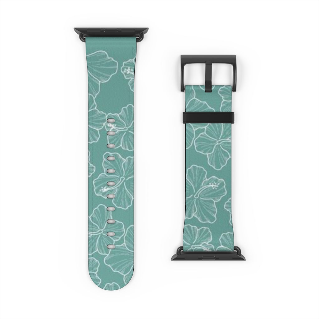 Premium Teal Hibiscus Watch Band - Stylish & Durable Replacement Strap for Apple Watch, Fitbit & Samsung - Perfect for Workouts, Casual Wear & Outdoor Activities