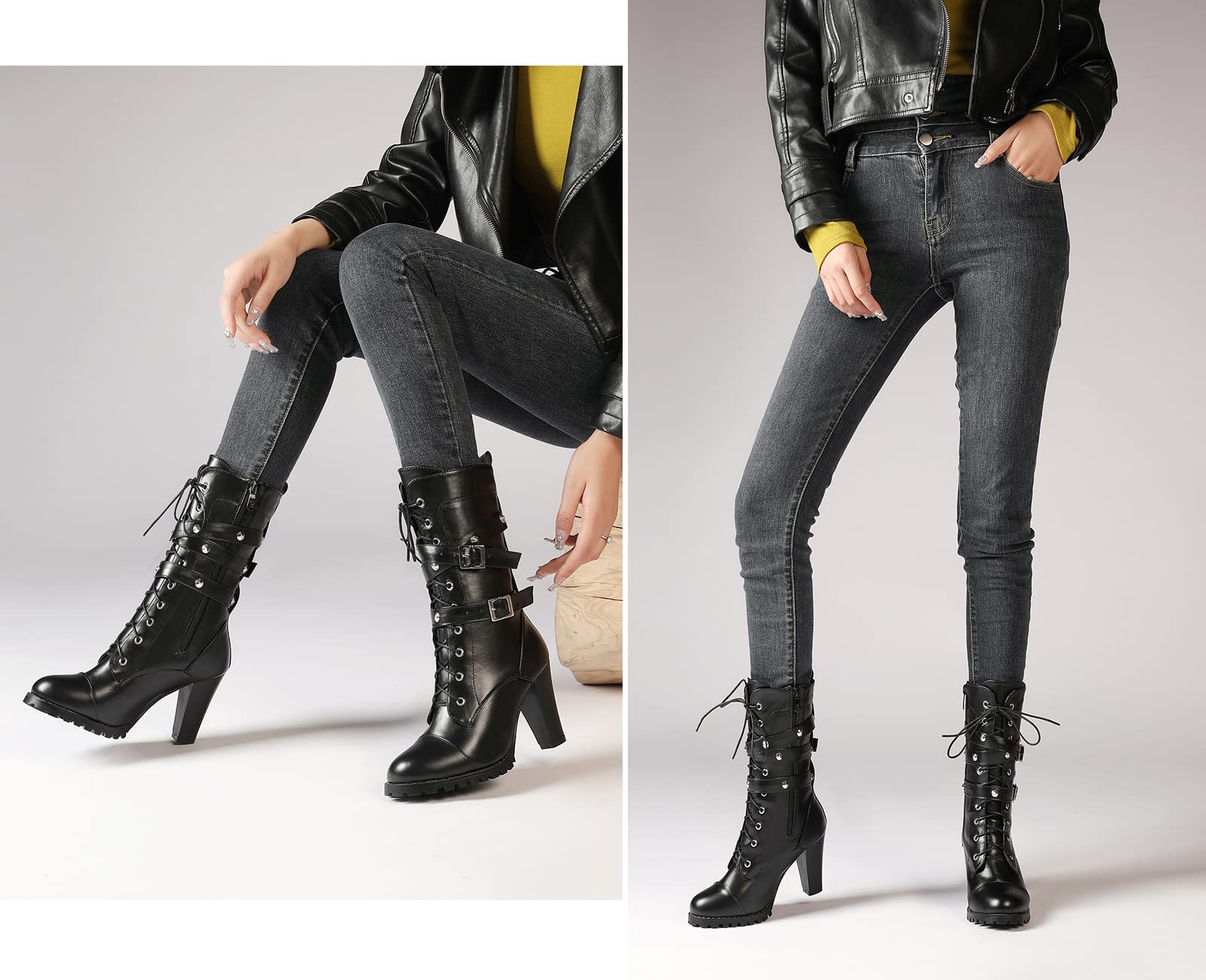 Susanny Women's Sexy Round Toe Lace Up High Heel Boots - Mid Calf Platform Boots for Women, Perfect for Party, Night Out & Date Night