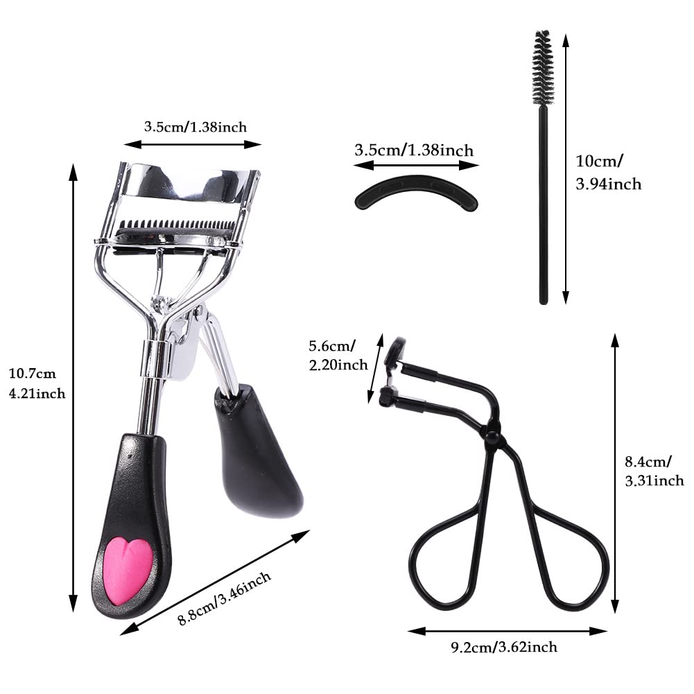 **Best Eyelash Curler Kit for Women - 4 in 1 Black Lash Curler with Comb, Eyebrow Brush & 4 Refill Pads - 2 Sizes for Natural & Curved Lashes - Perfect for Home, Travel & Professional Makeup**