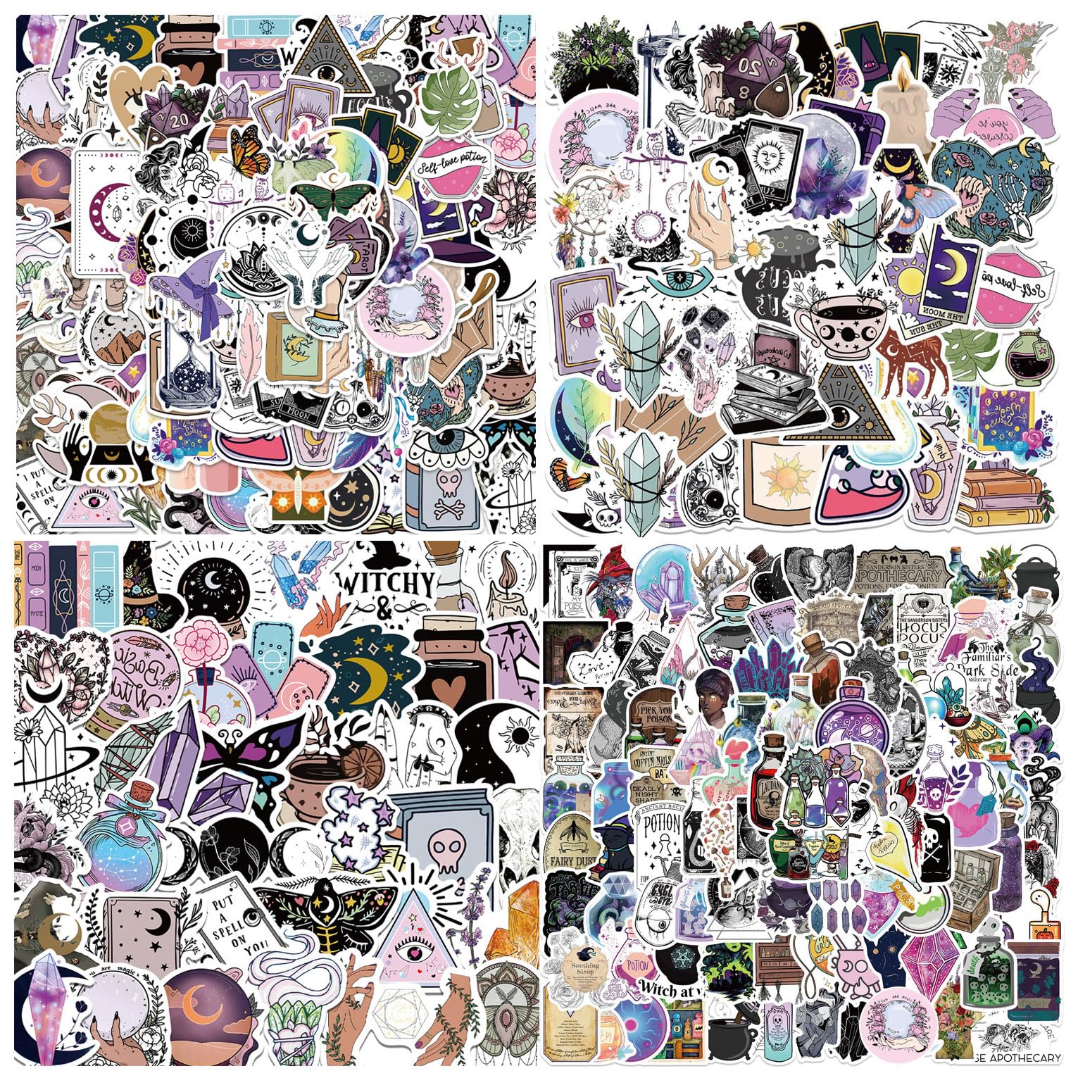 200Pcs Magic Witchy Stickers - Waterproof Gothic Stickers for Laptop, Water Bottle, Skateboard, Guitar, Helmet - Perfect for Halloween Decor, Witch Apothecary Aesthetic & Gothic Room Decor