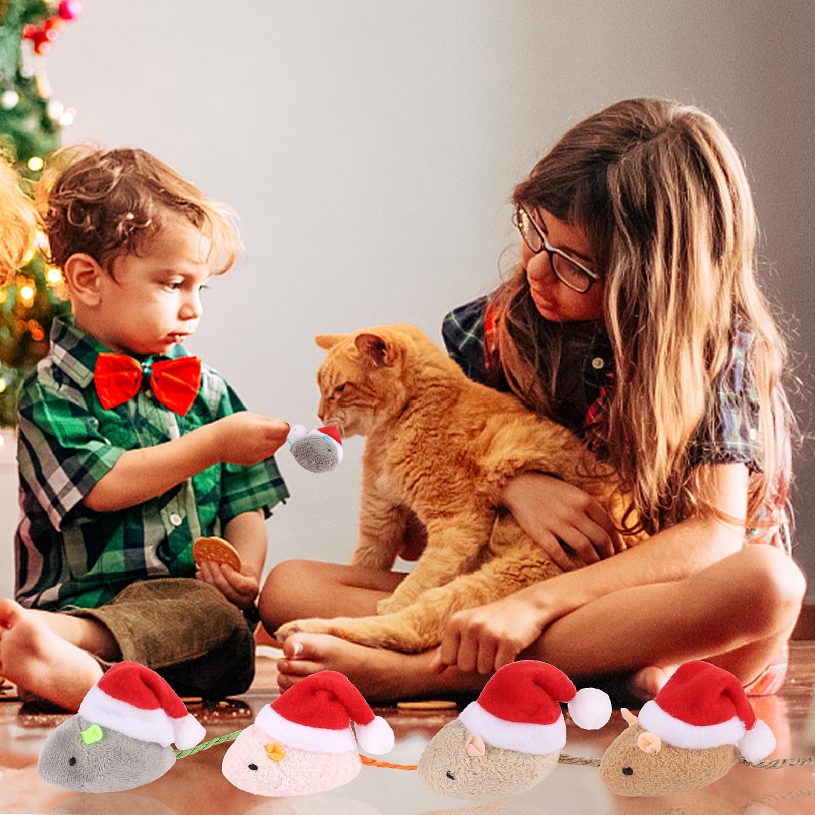 FOIMAS 6-Pack Christmas Catnip Toys - Xmas Plush Mice Interactive Chew Bite Toys for Cats & Kittens - Indoor Play, Holiday Pet Gifts & Stocking Stuffers (Great for Holiday Playtime & Training)