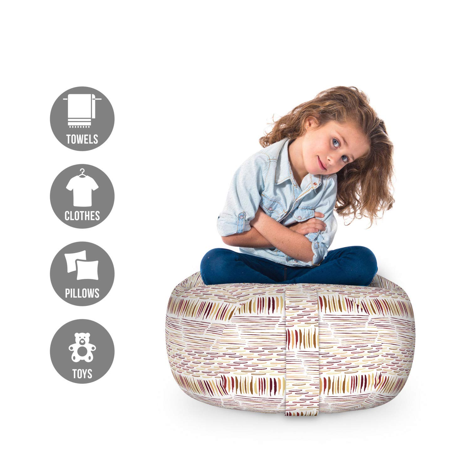 Ambesonne Abstract Storage Toy Bag Chair - Washable Stuffed Animal Organizer with Strokes & Circles Pattern, Small Multicolor - Perfect for Kids' Room, Playroom & Nursery Organization