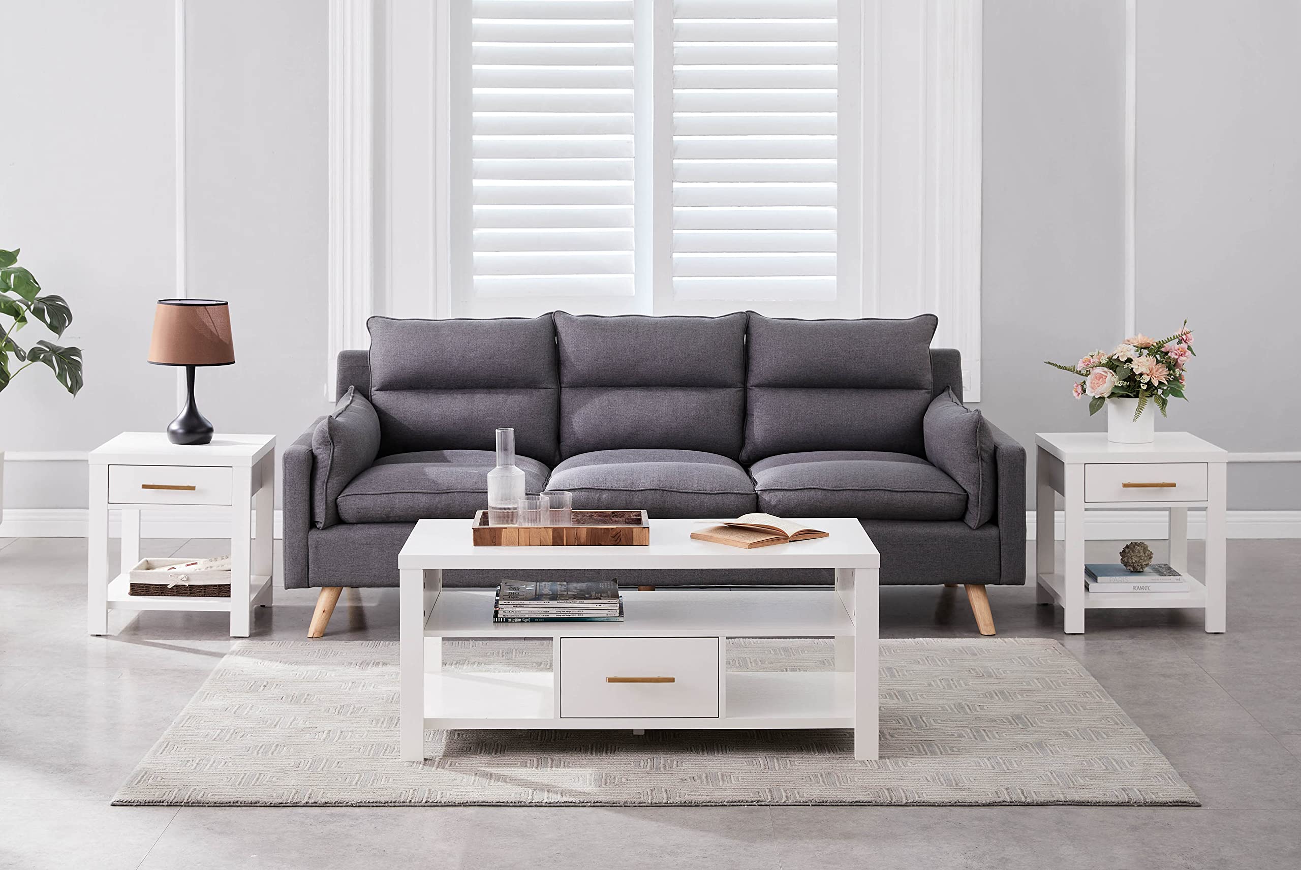 Kings Brand Furniture - Sendero 3-Piece Modern Coffee Table Set with Side Tables, High Storage Living Room Furniture in White - Perfect for Small Spaces, Home Decor & Entertaining Guests