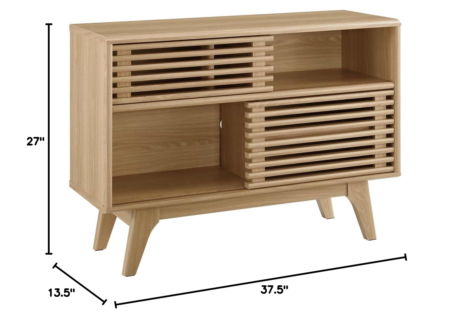 Modway Render Mid-Century Modern Two-Tier Oak Display Stand - Perfect for Living Room Shelving, Bedroom Decor & Office Organization