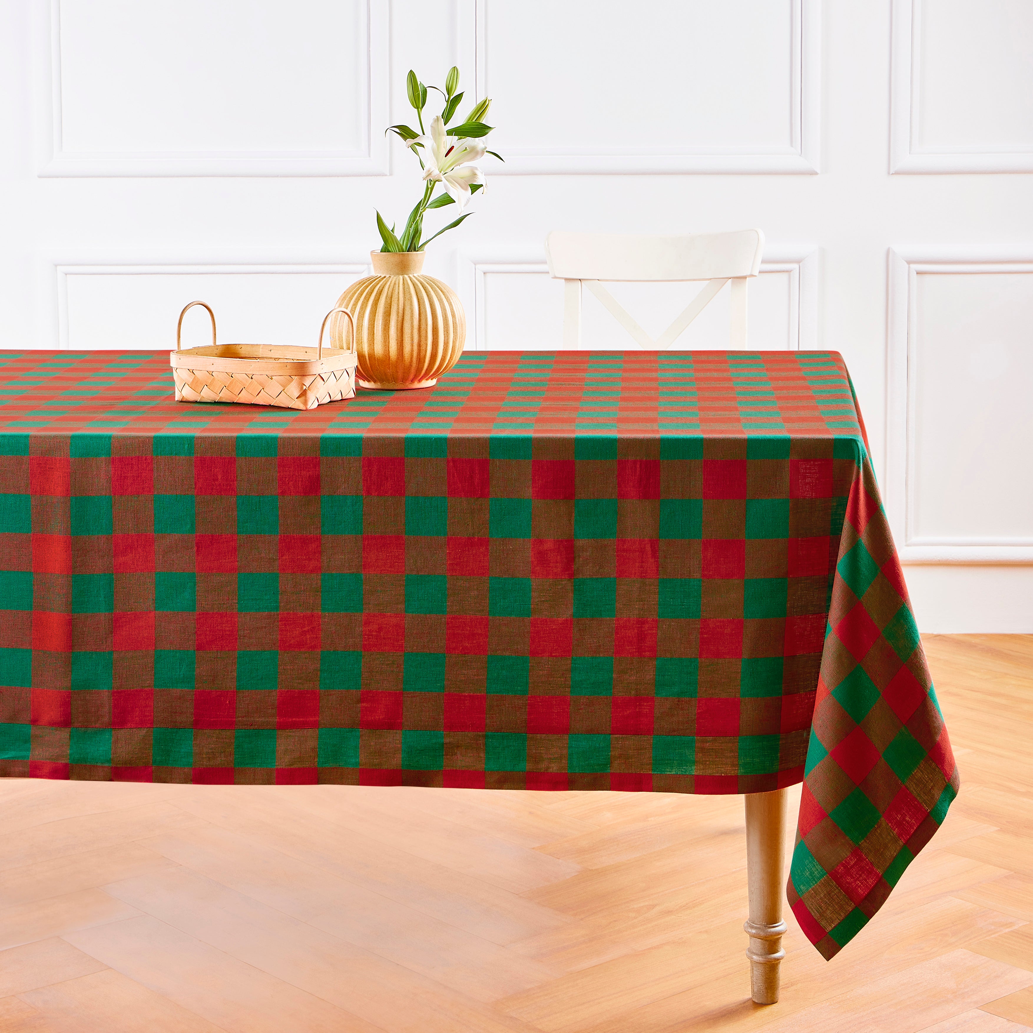 Buffalo Check Tablecloth - Red and Black Plaid Cotton Fabric for Dining Table - Perfect for Thanksgiving, Christmas, and Holiday Decorations