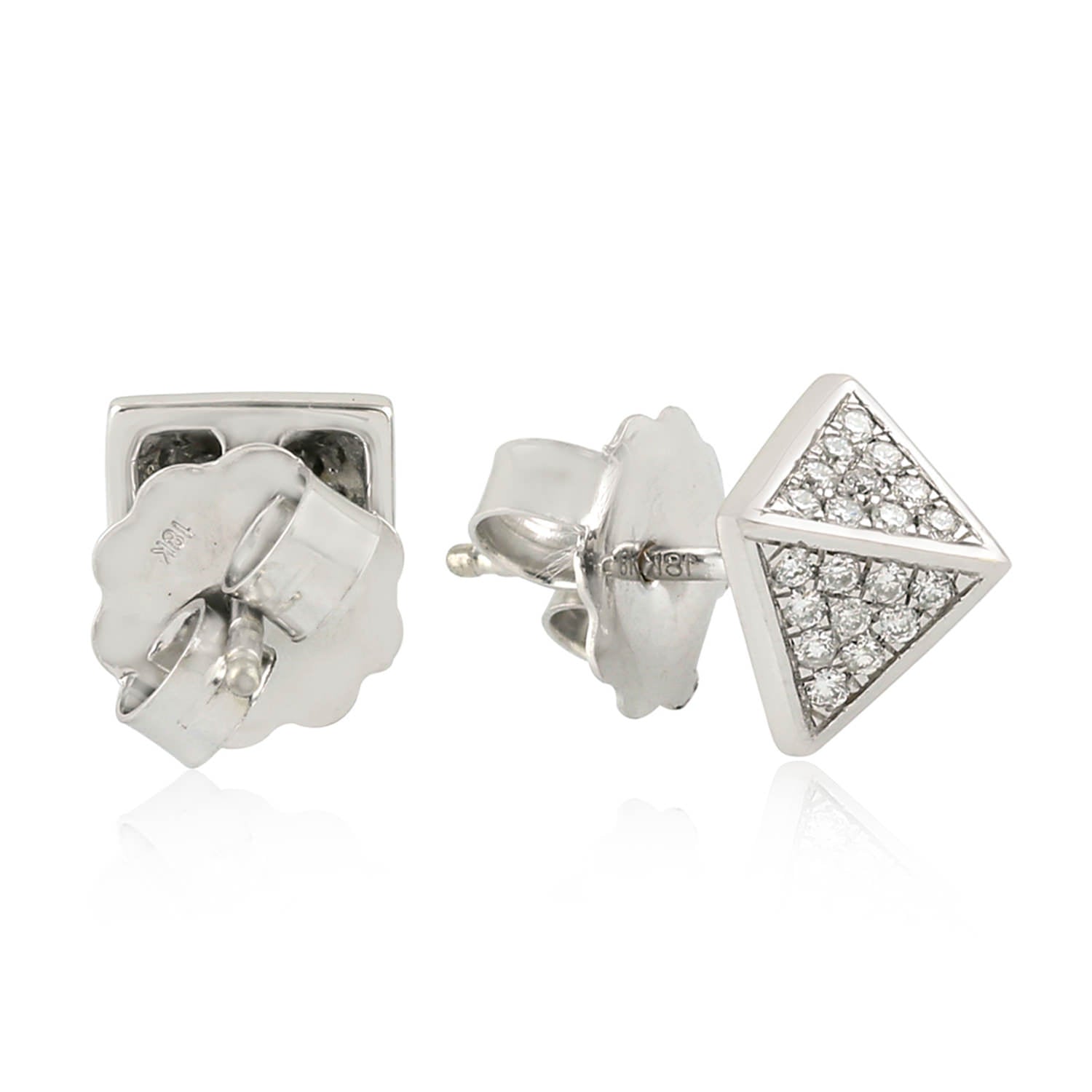 18K White Gold Micro Pave Diamond Pyramid Stud Earrings - Elegant Everyday Jewelry for Women, Perfect for Parties, Weddings & Special Occasions