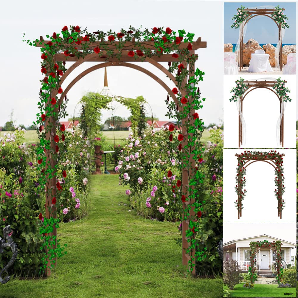 Wooden Garden Arch Trellis - Natural Wood Arbor for Climbing Plants, Outdoor Wedding Ceremony Archway, Backyard Pergola for Vine Flowers - Perfect for Garden Decor, Lawn Landscaping & Outdoor Events