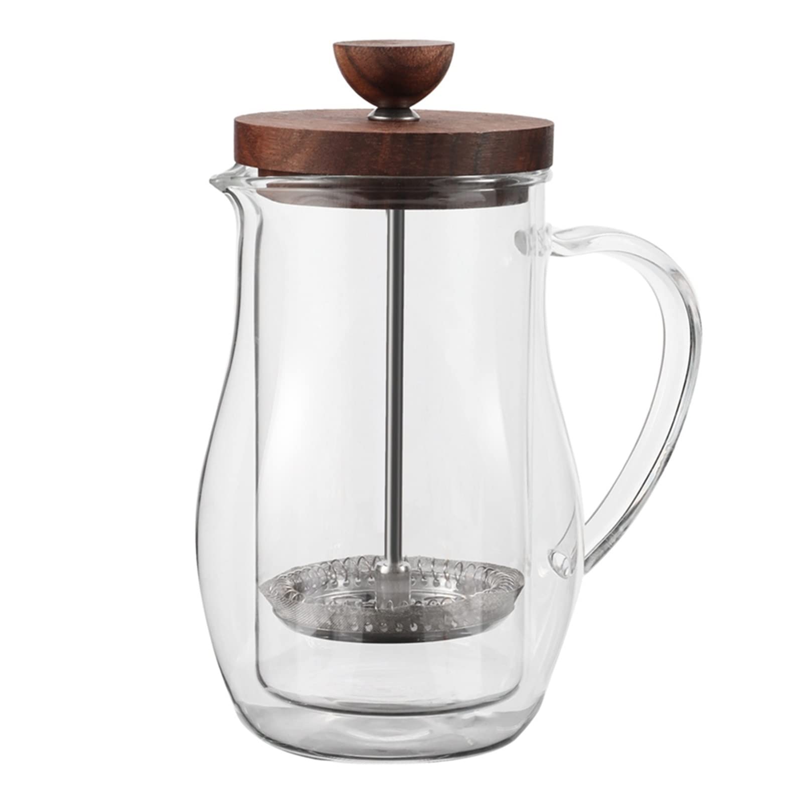 Double Wall Glass Coffee Pot with Filter - 600ML Heat-Resistant French Press Kettle for Tea & Coffee - Clear Glass Household Flask for Brewing, Camping & Office Use
