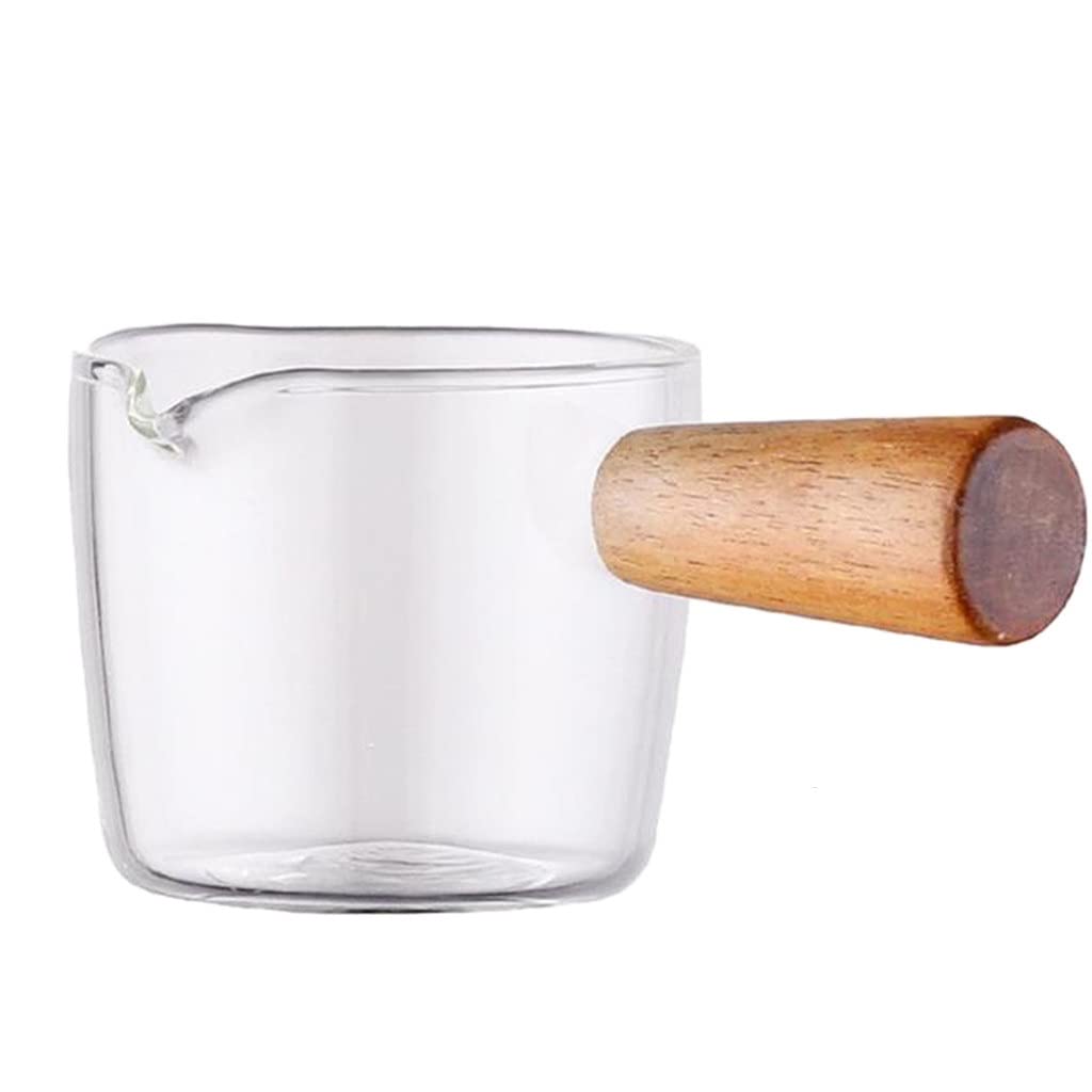 Premium Mini High Borosilicate Glass Milk Pot with Wooden Handle - 100ml Heat-Resistant Saucepan for Soup, Porridge, Coffee & Milk | Perfect for Kitchen, Camping & Dorm Use (Color A)