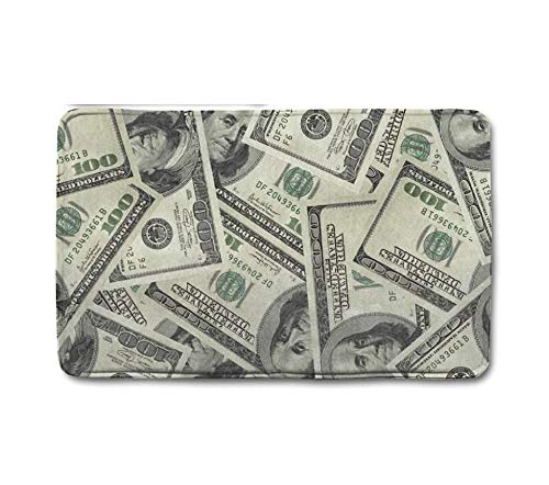 Premium Flannel Bathroom & Kitchen Rugs - Non-Slip Money Print Design 100 Dollar Bills Welcome Doormat for Entrance, Front Door & Home Decor - Soft Comfort Floor Mat for Bathroom, Kitchen & High Traffic Areas