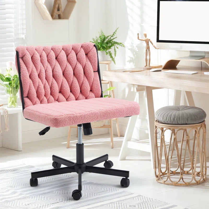 EROMMY Criss Cross Armless Rolling Chair - Height Adjustable Office Desk Chair for Work, Study & Relaxation - Perfect for Home Office, Bedroom & Living Room - Pink