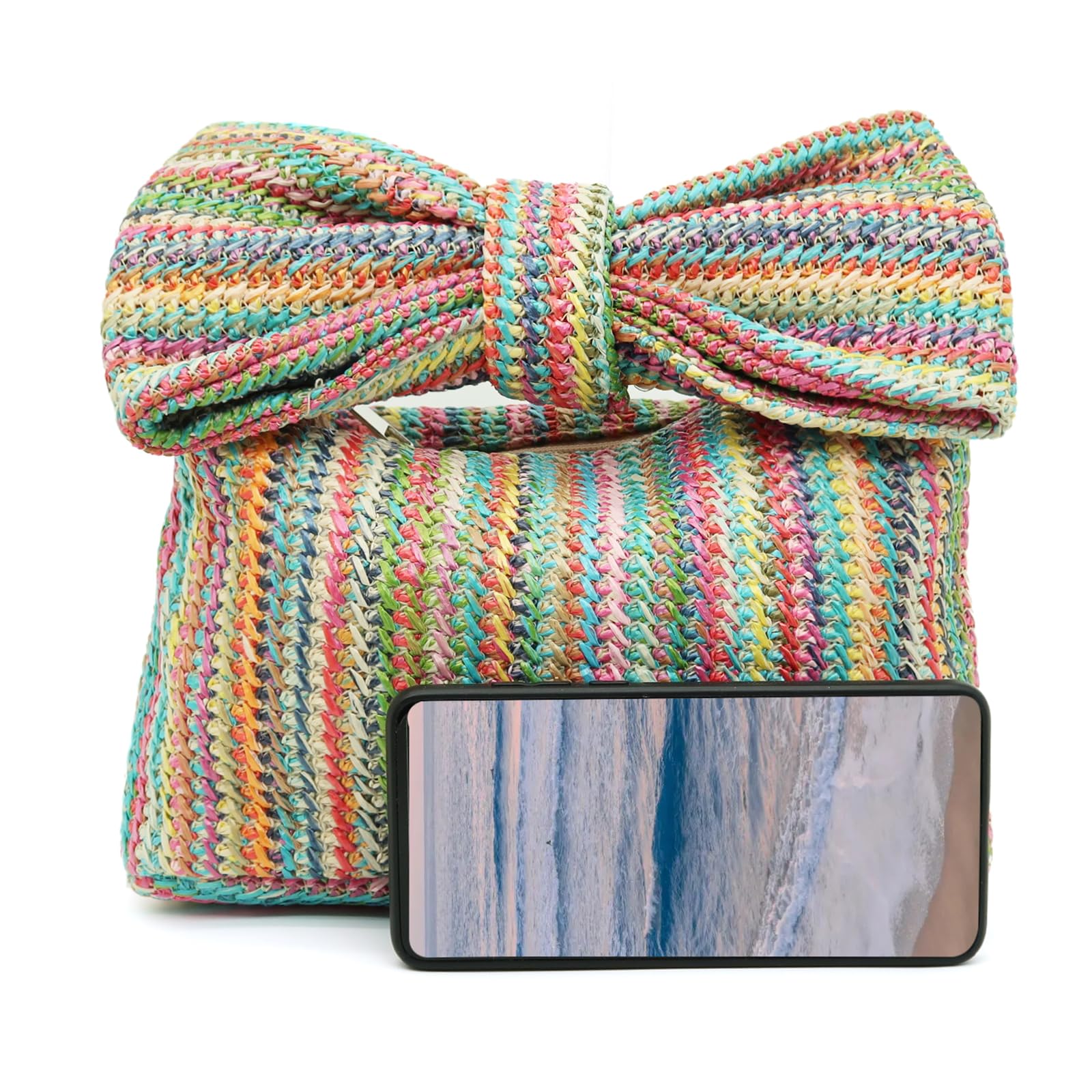 Women's Straw Clutch Purse with Bow - Woven Beach Handbag for Summer, Evening Parties, Weddings & Vacations | Perfect for Beach Outings, Bridal Showers & Tropical Getaways