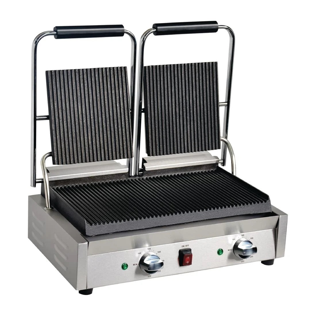 Apuro Bistro Double Ribbed Contact Grill - Indoor/Outdoor Electric Griddle for Paninis, Sandwiches & More - Perfect for Home, Camping & BBQs