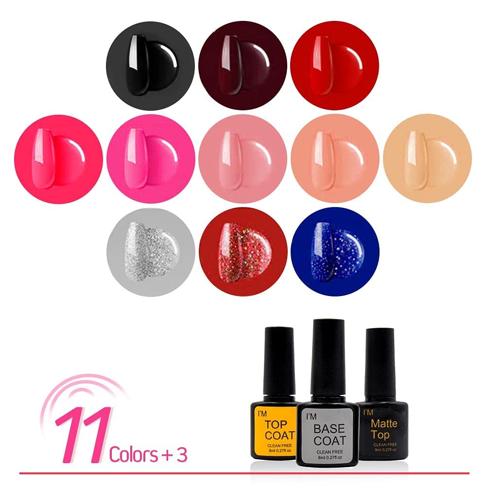 11 Colors Gel Nail Polish Kit with Base & Top Coat - Matte & Glossy Finish, Nail Art Stickers, Rhinestones & Manicure Tools | DIY Salon-Quality Nails at Home for Women & Teens | Perfect for Parties, Weddings & Special Occasions