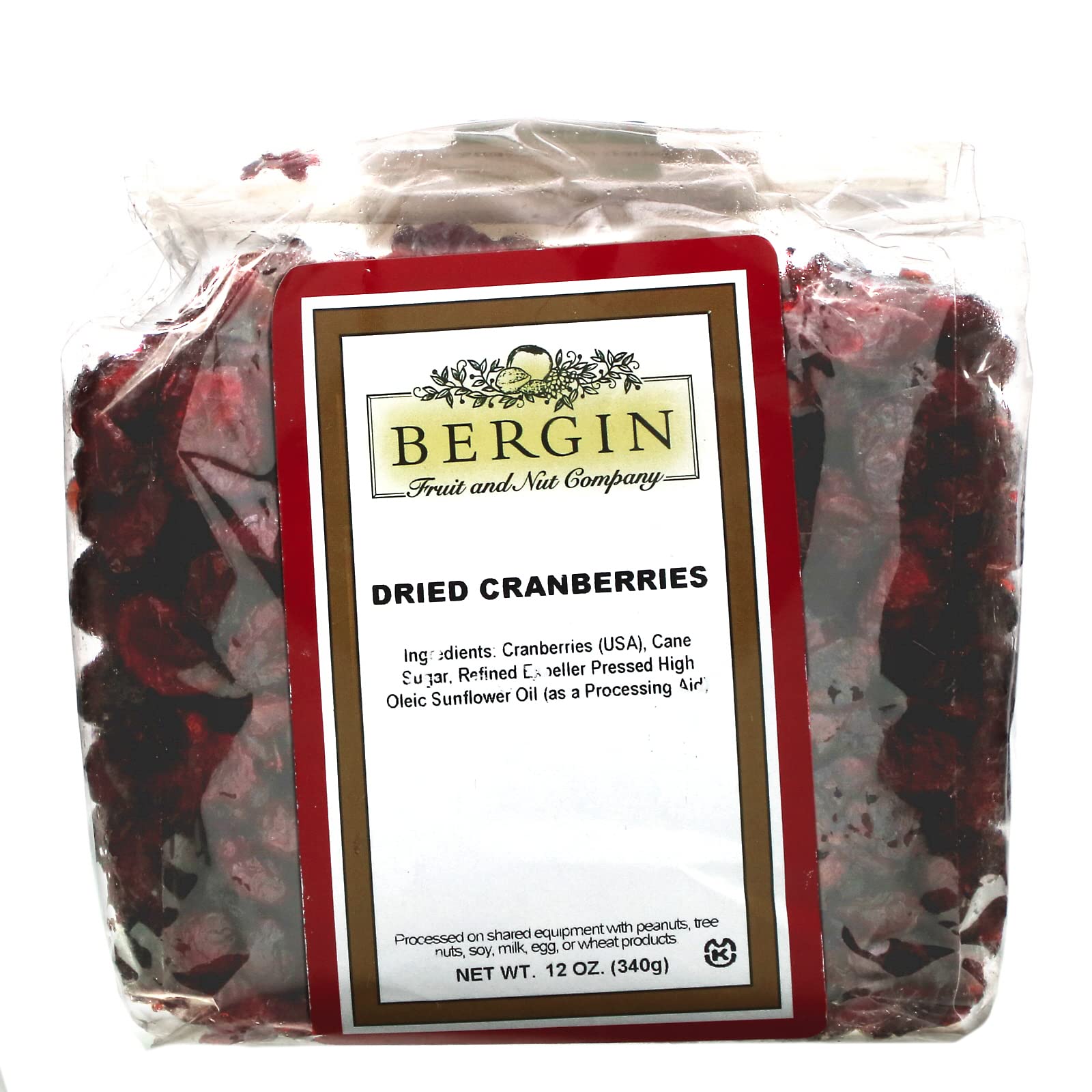Organic Dried Cranberries 12 oz (340g) - No Sugar Added, Non-GMO, Gluten-Free - Bergin Fruit & Nut Company - Perfect for Snacking, Baking & Trail Mixes