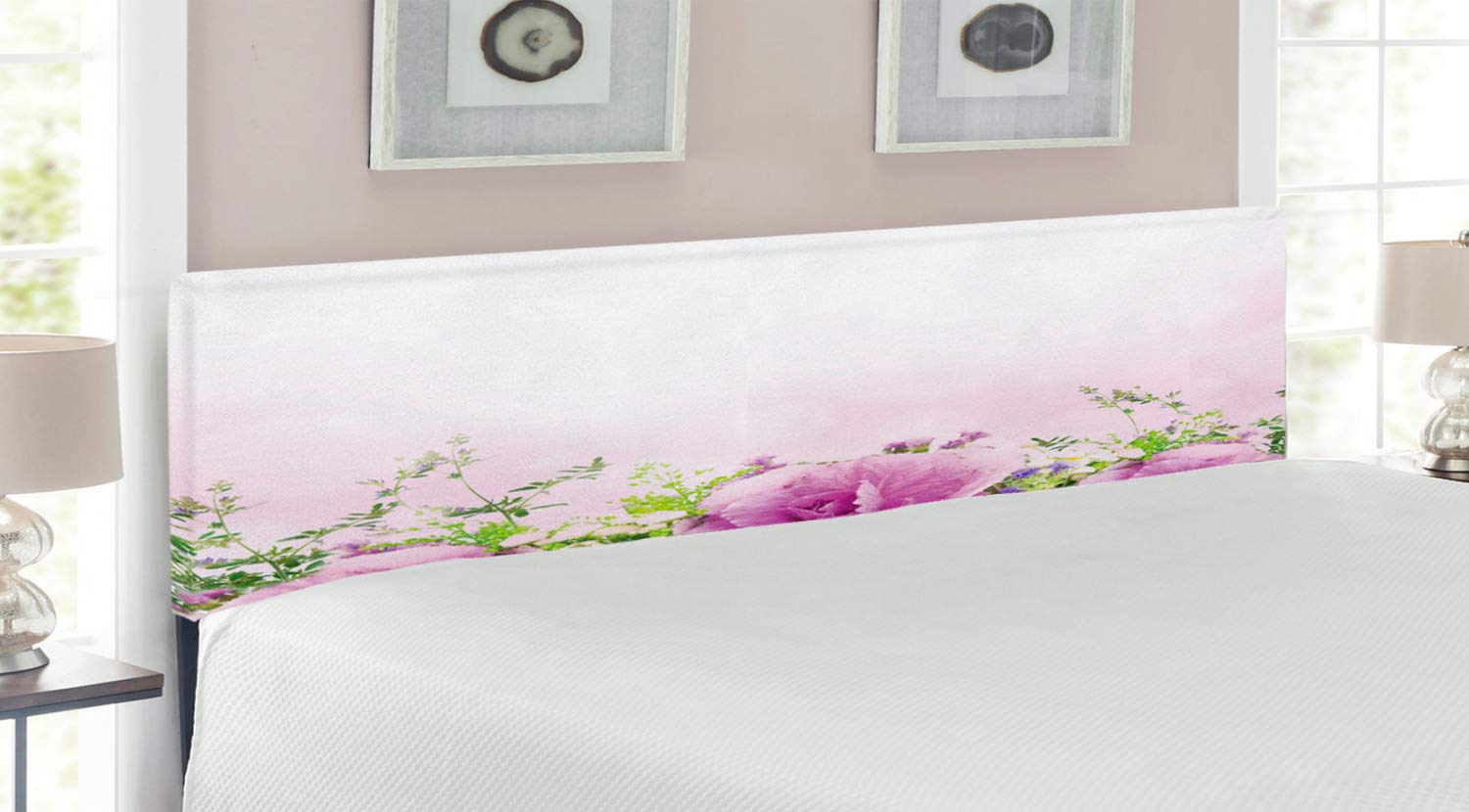 Ambesonne Floral Upholstered Headboard - King Size Bed Headboard with Memory Foam, Spring Cabbage Flower Design in Lavender Green | Decorative Metal Frame for Bedroom, Guest Room & Master Suite