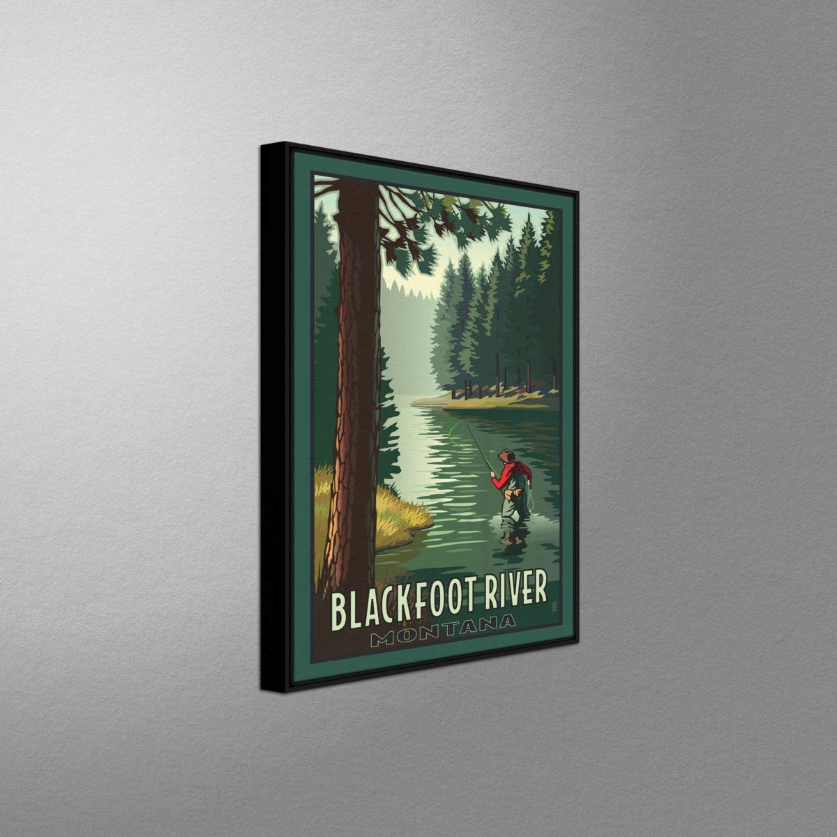 Montana Fly Fishing Wall Art - Blackfoot River Landscape Giclee Canvas Print 12x18 Inches - Professional Framed Travel Artwork by Paul Leighton for Home & Office Decor - Perfect for Living Room, Study or Cabin
