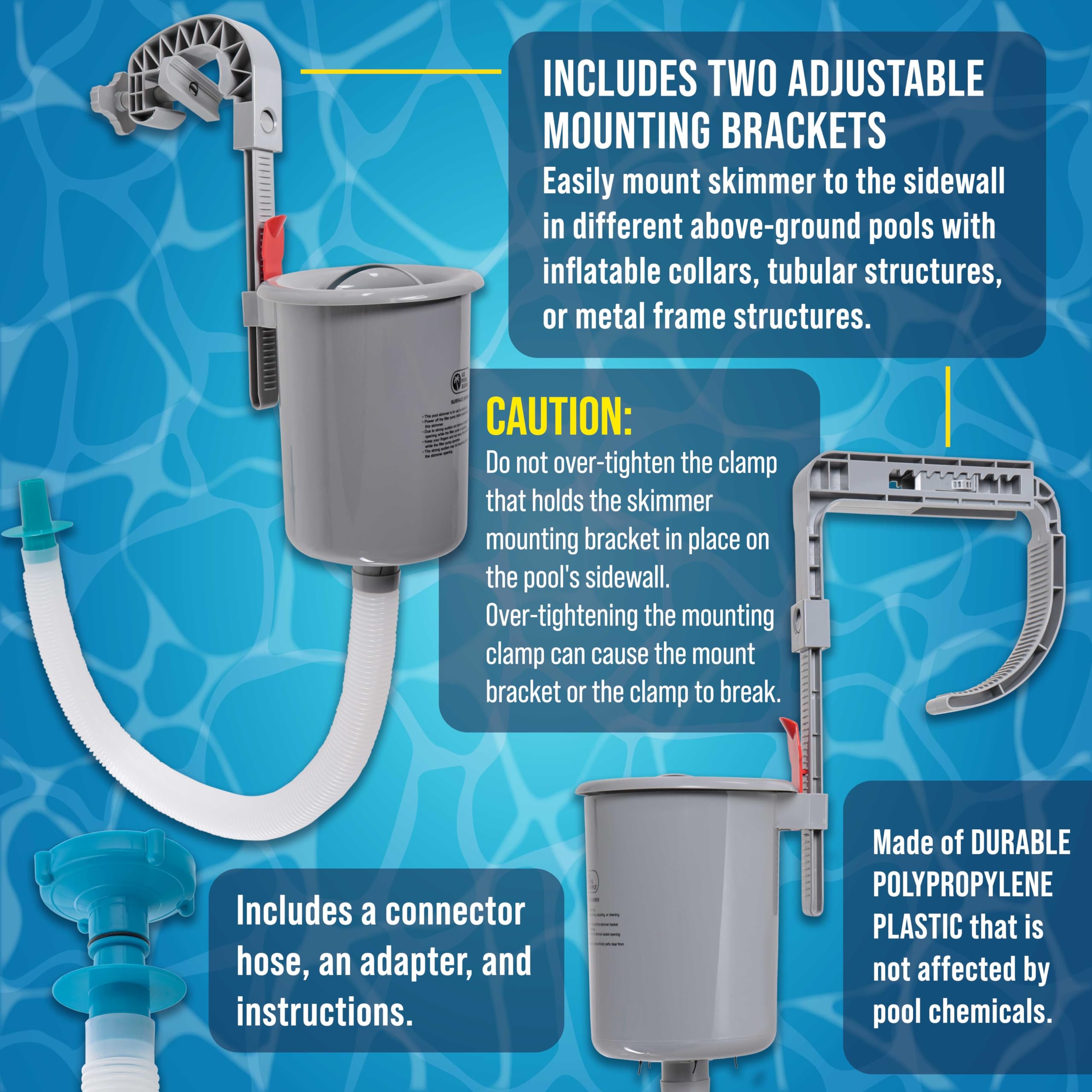 U.S. Pool Supply Pool Skimmer - Above Ground Floating Surface Skimmer with Debris Basket | Wall Mount for Inflatable, Tubular & Metal Frame Pools | Perfect for Backyard, Vacation Homes & Community Pools