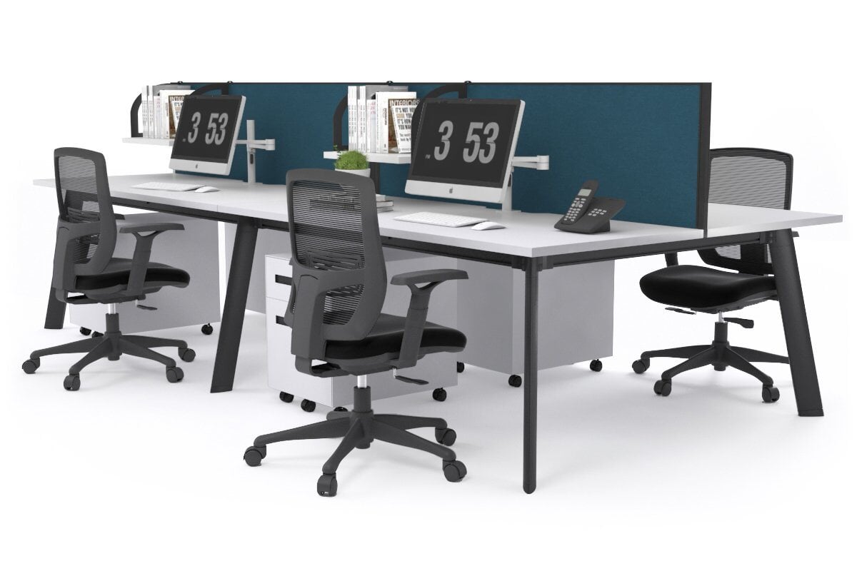 4-Person Black Frame Workstation with Cable Management - 1600L x 800W Office Desk for Team Collaboration | Perfect for Open Offices, Coworking Spaces & Home Offices