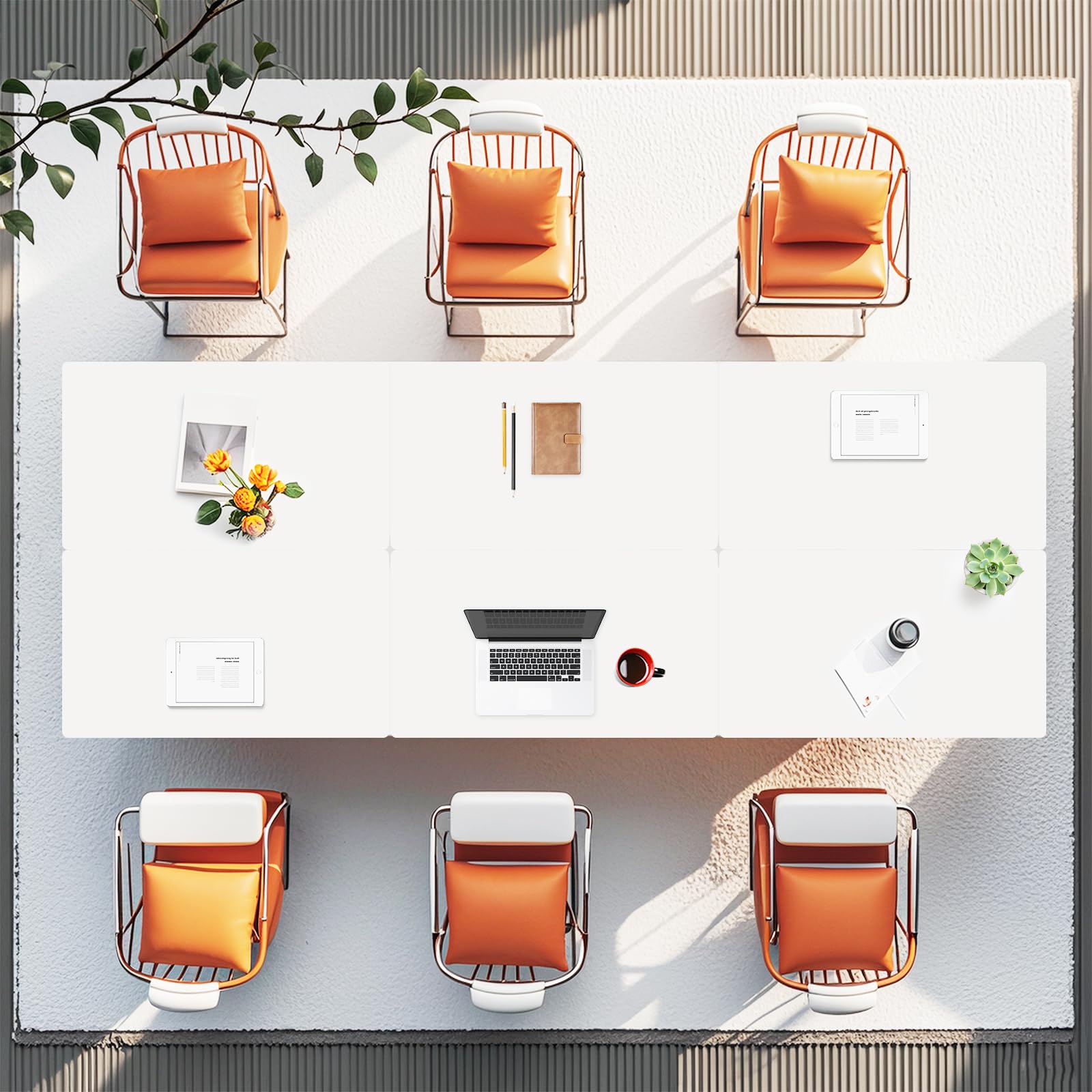 Foldable Conference Table with Wheels - White Rectangular Meeting Table for 2-10 People, Flip Top Design (47.2